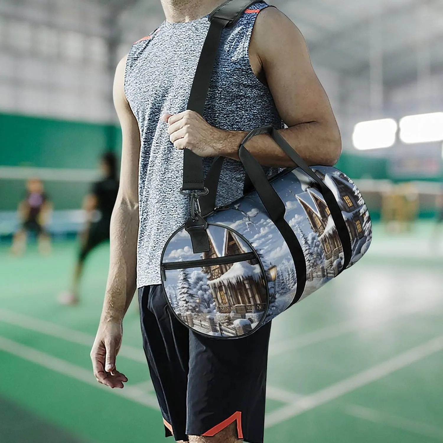 Gym Bags for Men Women Christmas Winter Happy Scene Duffle Bag Travel Overnight Bag with Shoe Compartment Tote Bags