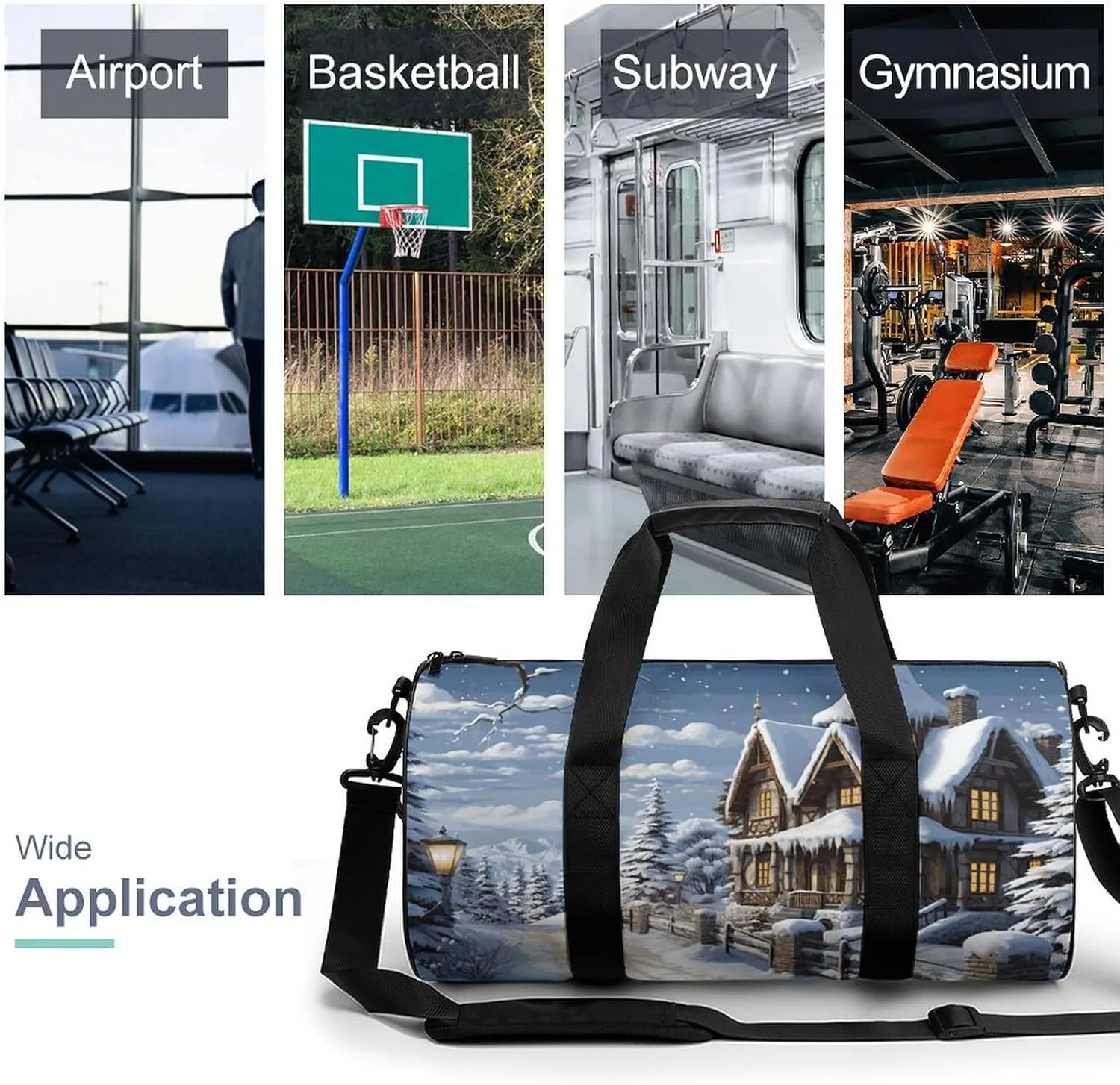 Gym Bags for Men Women Christmas Winter Happy Scene Duffle Bag Travel Overnight Bag with Shoe Compartment Tote Bags