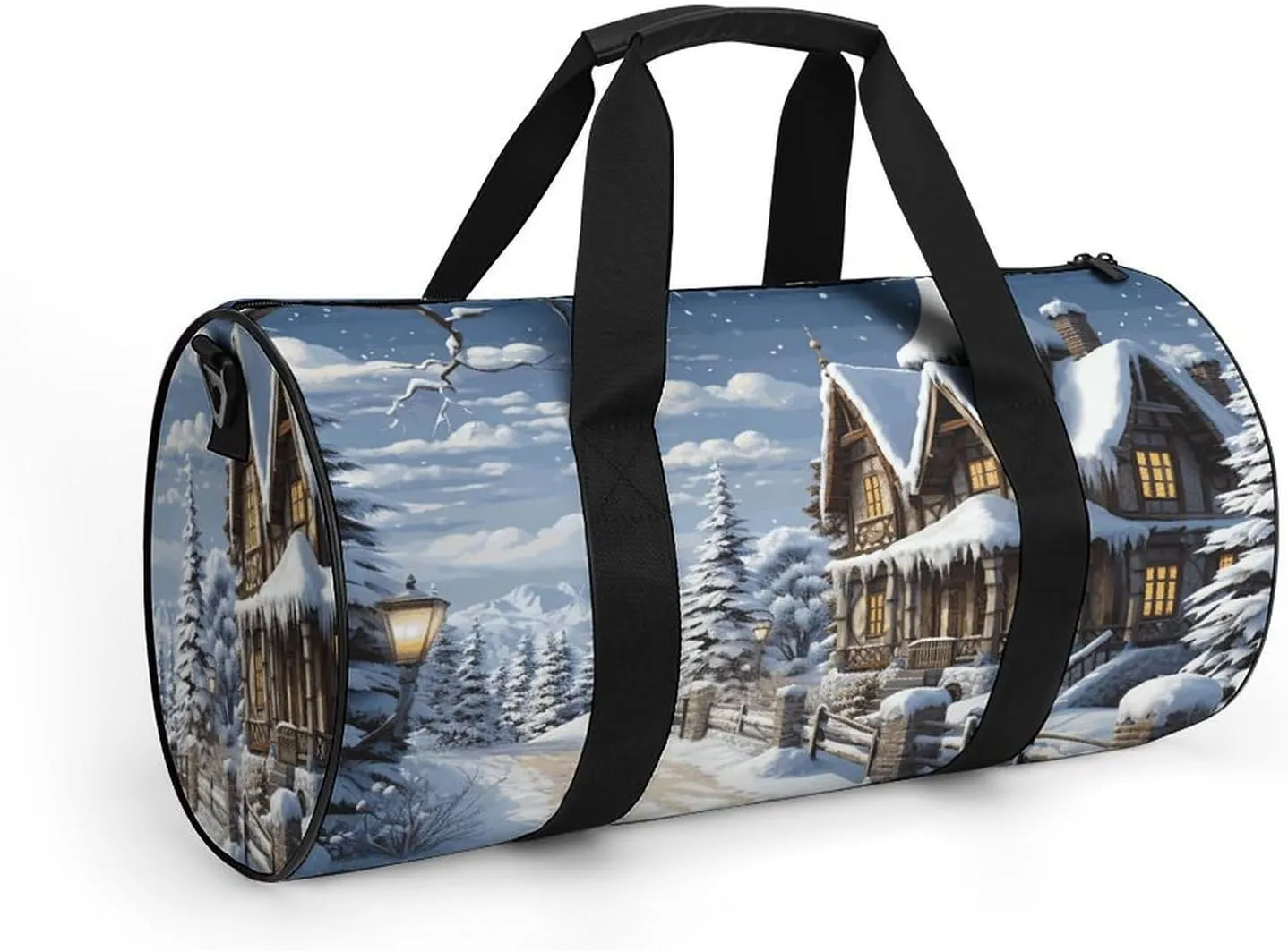 Gym Bags for Men Women Christmas Winter Happy Scene Duffle Bag Travel Overnight Bag with Shoe Compartment Tote Bags