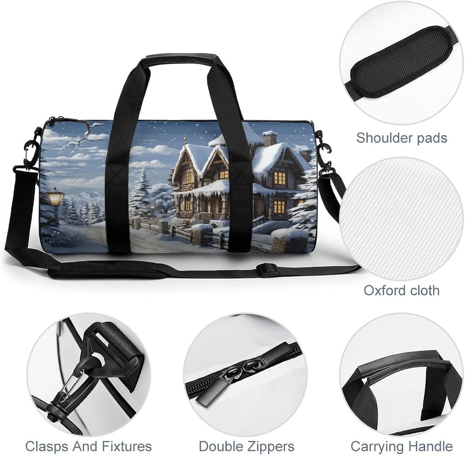 Gym Bags for Men Women Christmas Winter Happy Scene Duffle Bag Travel Overnight Bag with Shoe Compartment Tote Bags