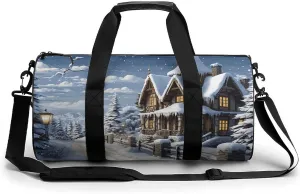 Gym Bags for Men Women Christmas Winter Happy Scene Duffle Bag Travel Overnight Bag with Shoe Compartment Tote Bags