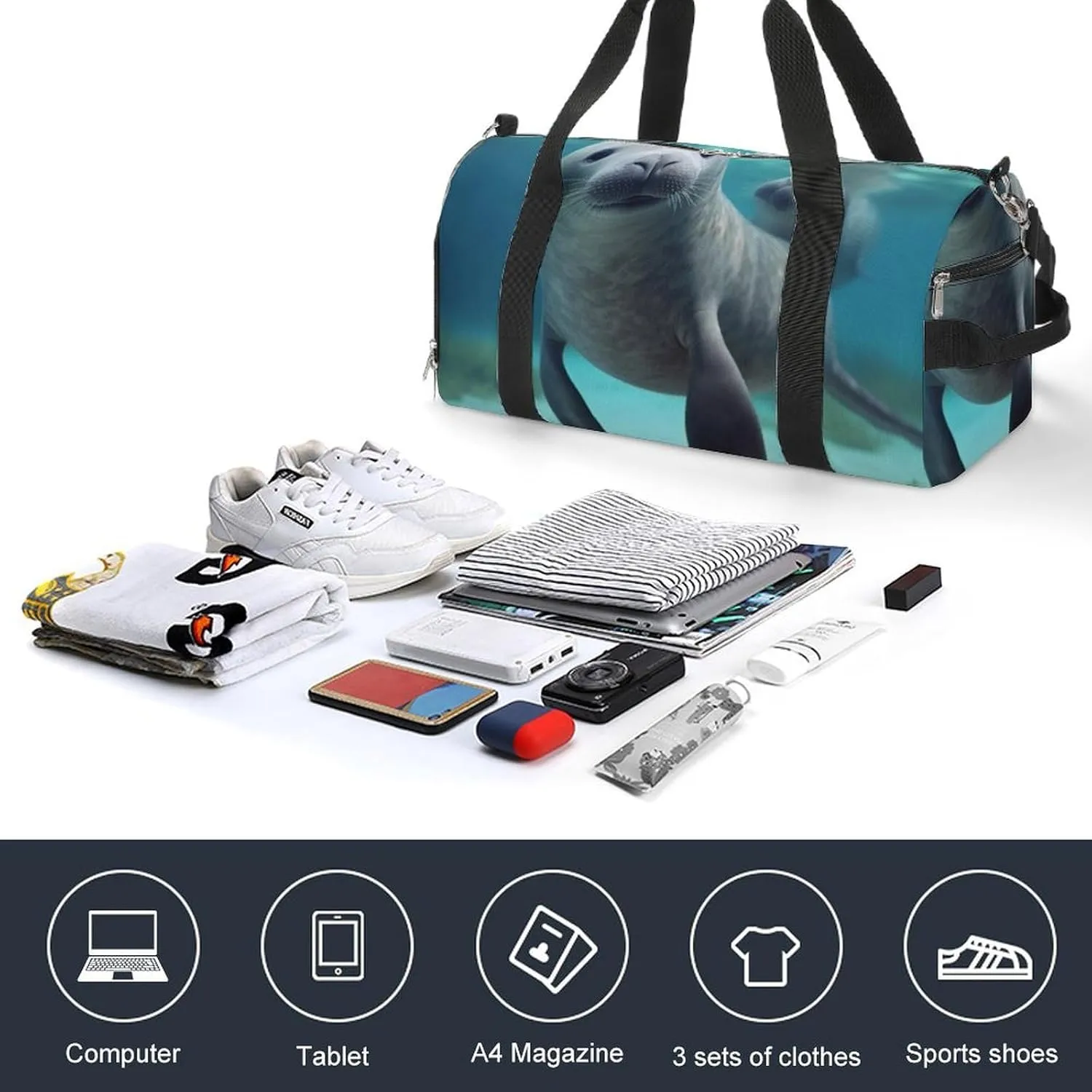 Gym Bags for Men Women Cute Sea Animal Duffle Bag Travel Overnight Bag with Shoe Compartment Tote Bags