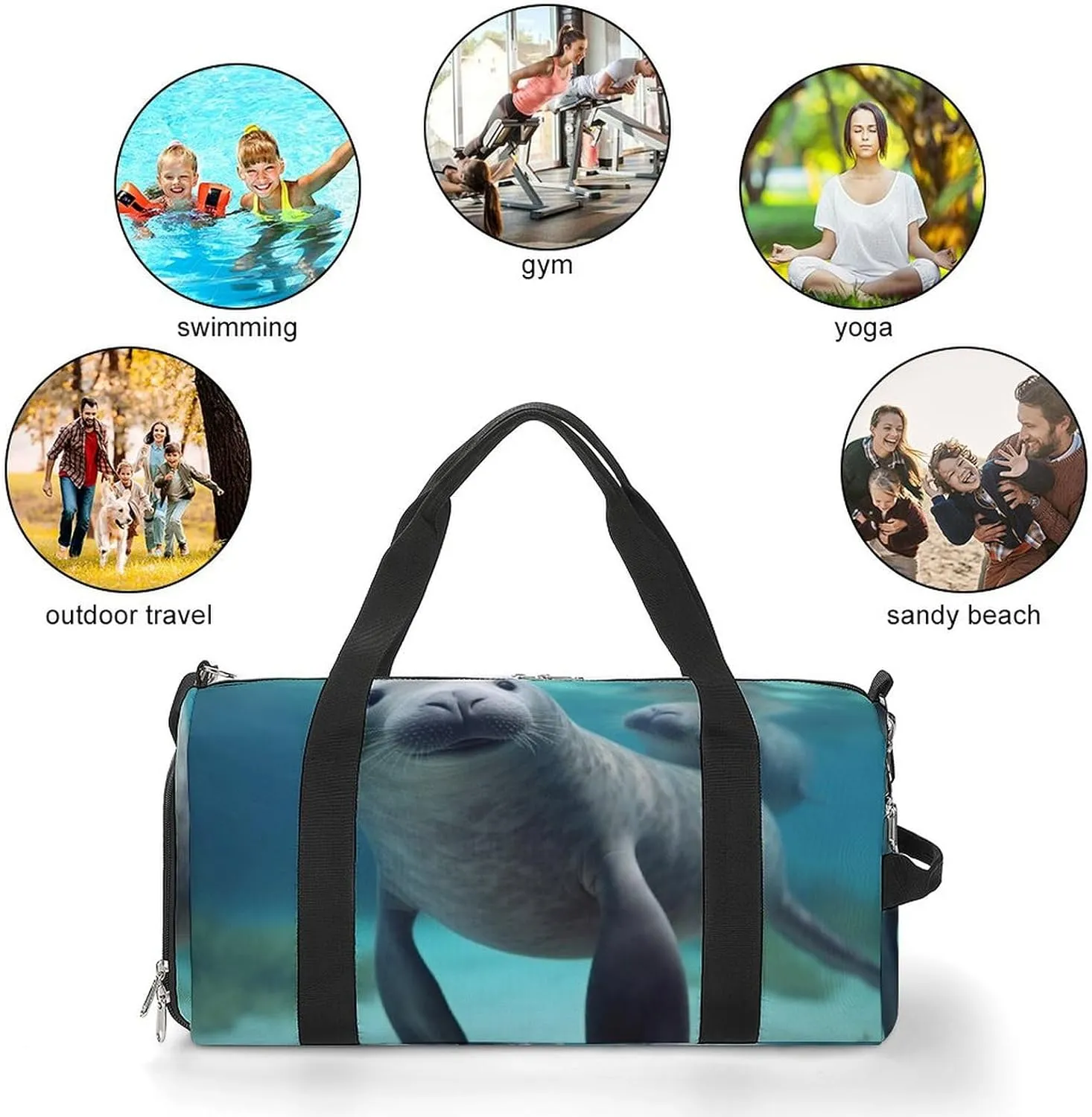Gym Bags for Men Women Cute Sea Animal Duffle Bag Travel Overnight Bag with Shoe Compartment Tote Bags