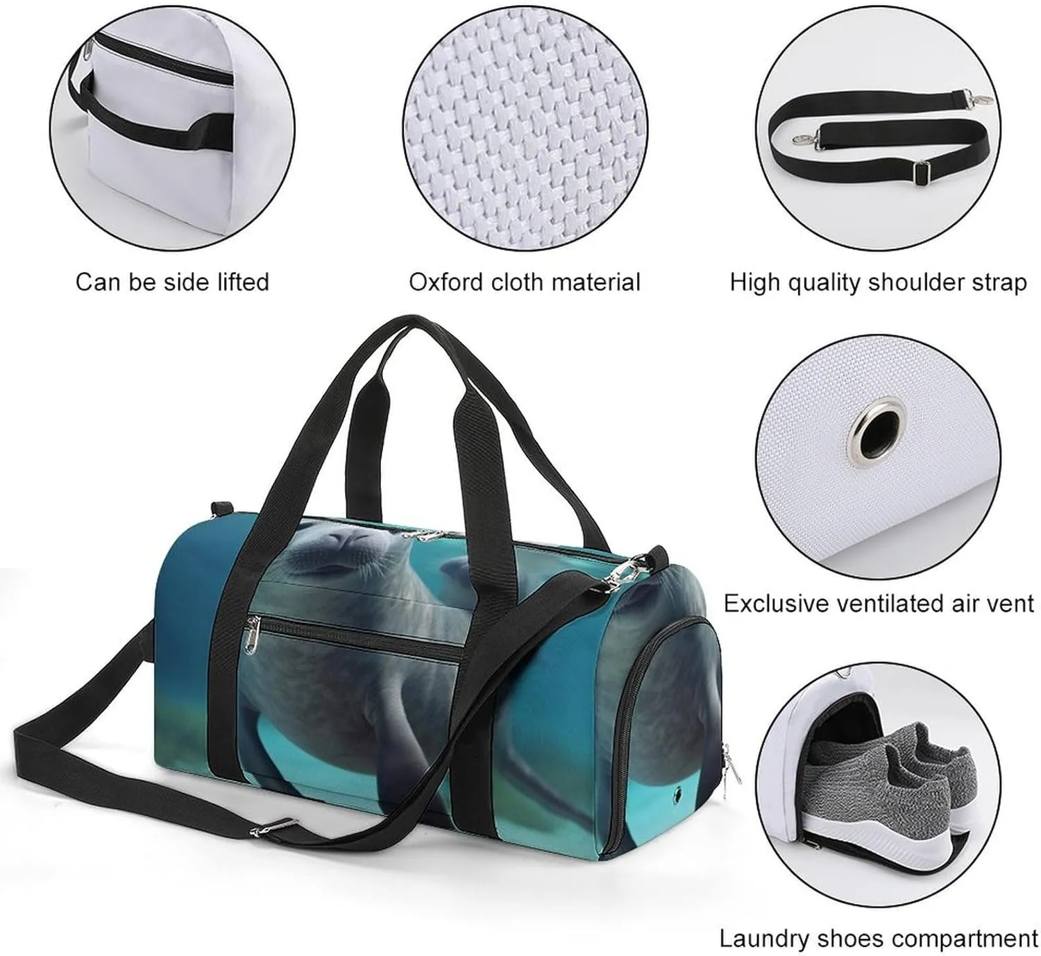 Gym Bags for Men Women Cute Sea Animal Duffle Bag Travel Overnight Bag with Shoe Compartment Tote Bags
