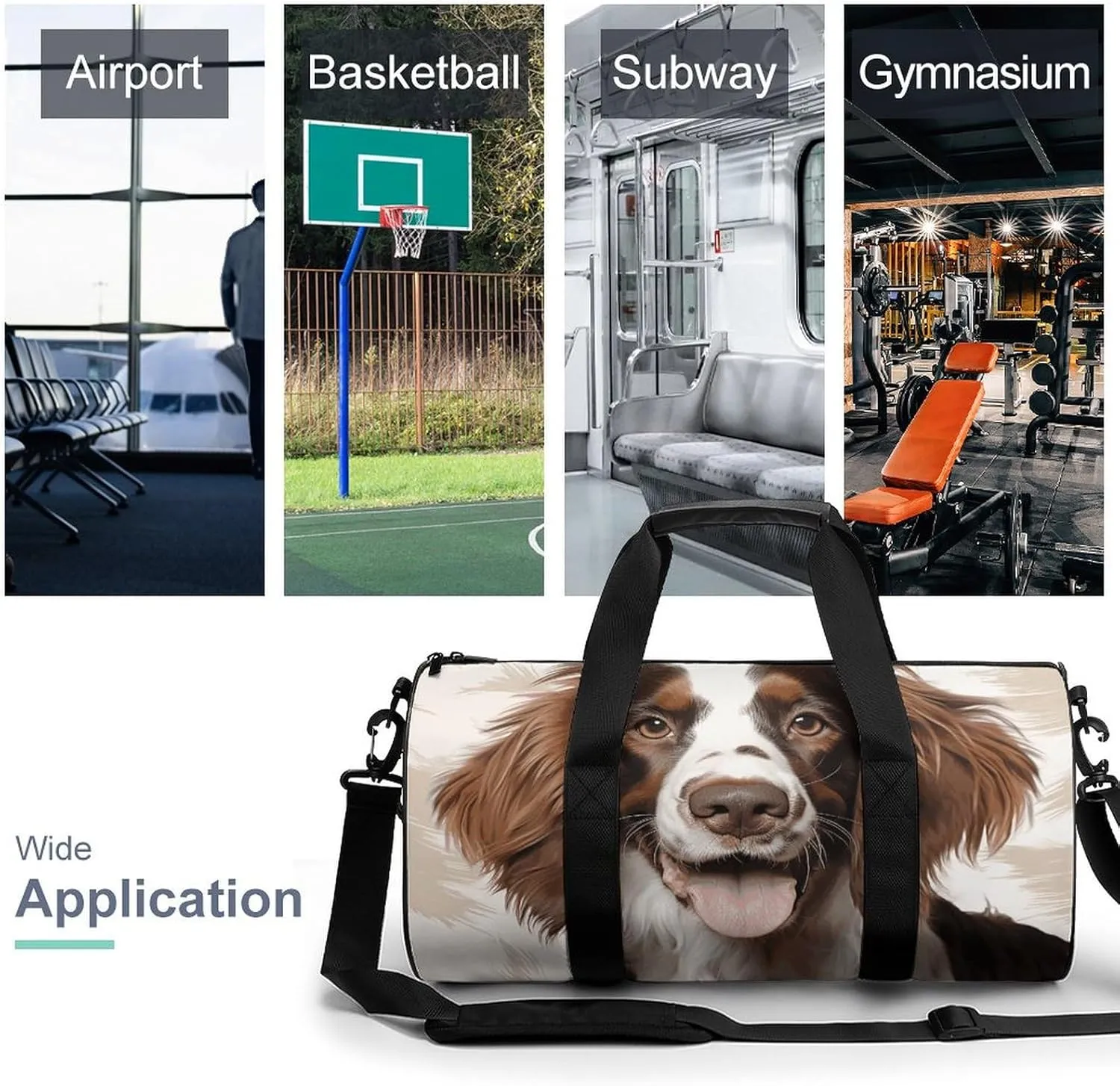 Gym Bags for Men Women Cute Springer Spaniel Duffle Bag Travel Overnight Bag with Shoe Compartment Tote Bags