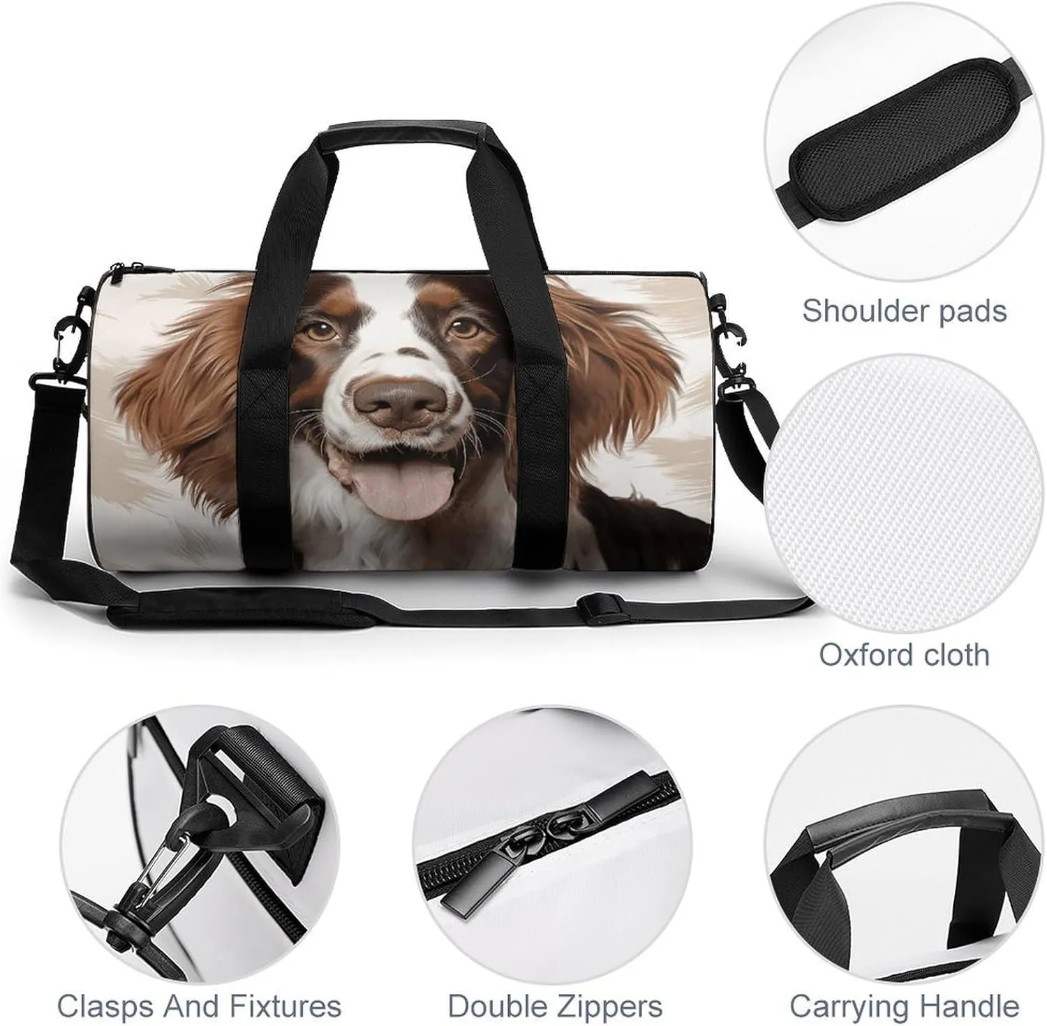 Gym Bags for Men Women Cute Springer Spaniel Duffle Bag Travel Overnight Bag with Shoe Compartment Tote Bags