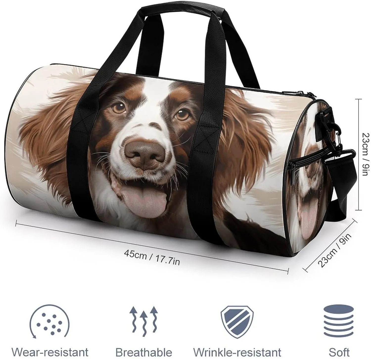 Gym Bags for Men Women Cute Springer Spaniel Duffle Bag Travel Overnight Bag with Shoe Compartment Tote Bags