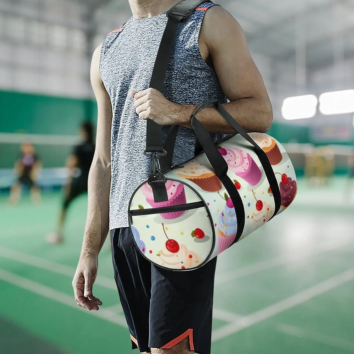 Gym Bags for Men Women Delicious Cupcakes Duffle Bag Travel Overnight Bag with Shoe Compartment Tote Bags