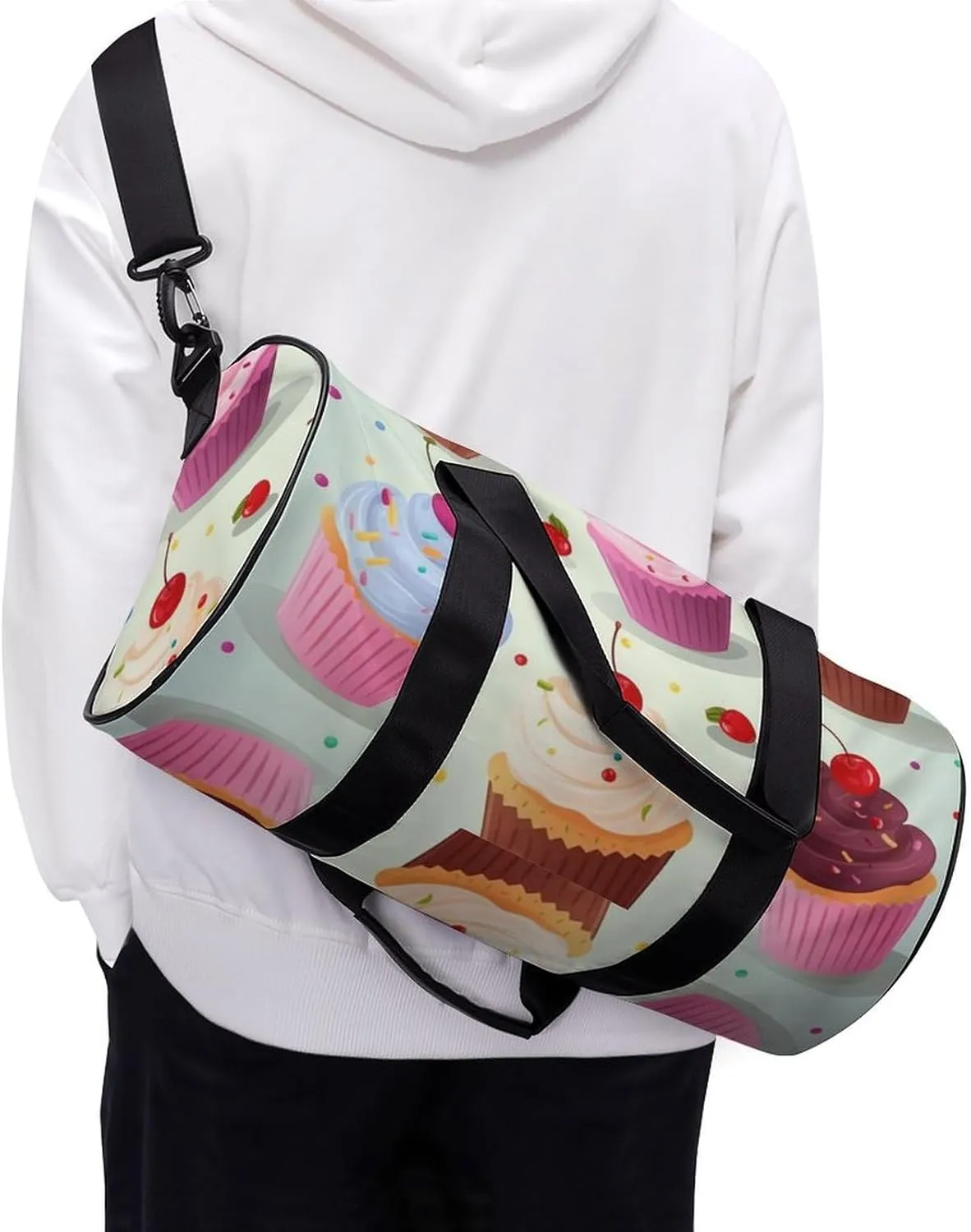Gym Bags for Men Women Delicious Cupcakes Duffle Bag Travel Overnight Bag with Shoe Compartment Tote Bags