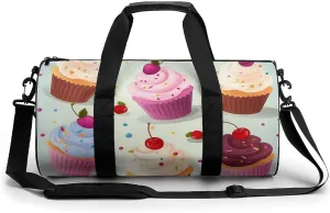 Gym Bags for Men Women Delicious Cupcakes Duffle Bag Travel Overnight Bag with Shoe Compartment Tote Bags