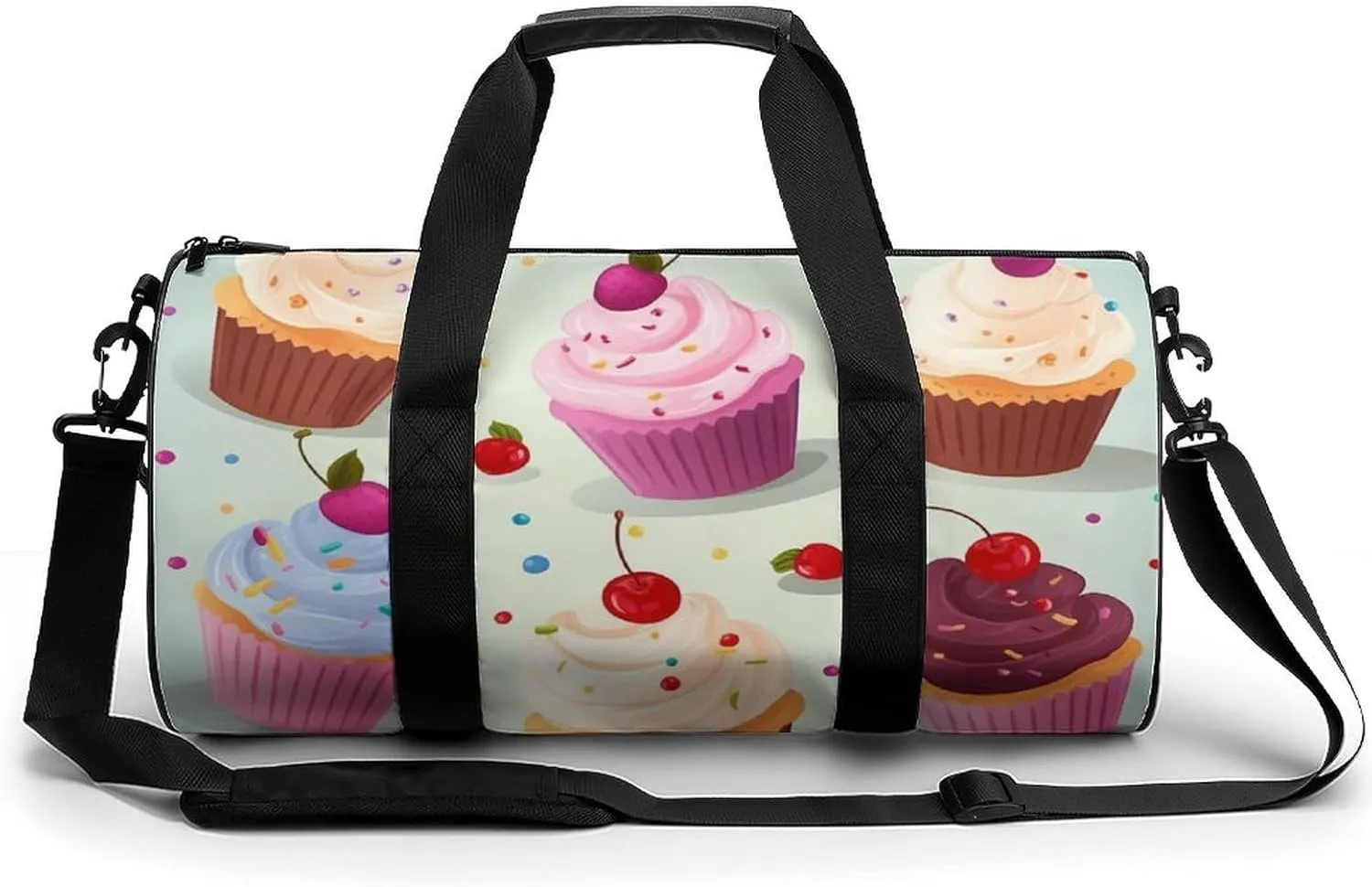 Gym Bags for Men Women Delicious Cupcakes Duffle Bag Travel Overnight Bag with Shoe Compartment Tote Bags