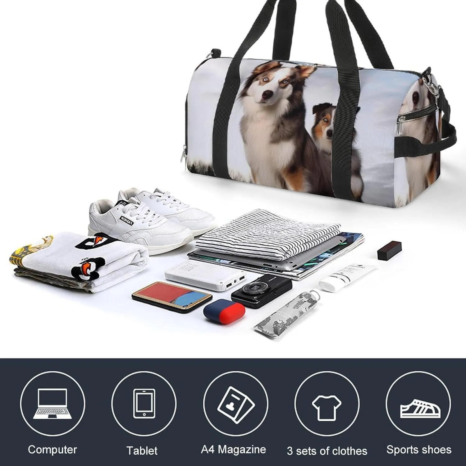 Gym Bags for Men Women Dogs Duffle Bag Travel Overnight Bag with Shoe Compartment Tote Bags