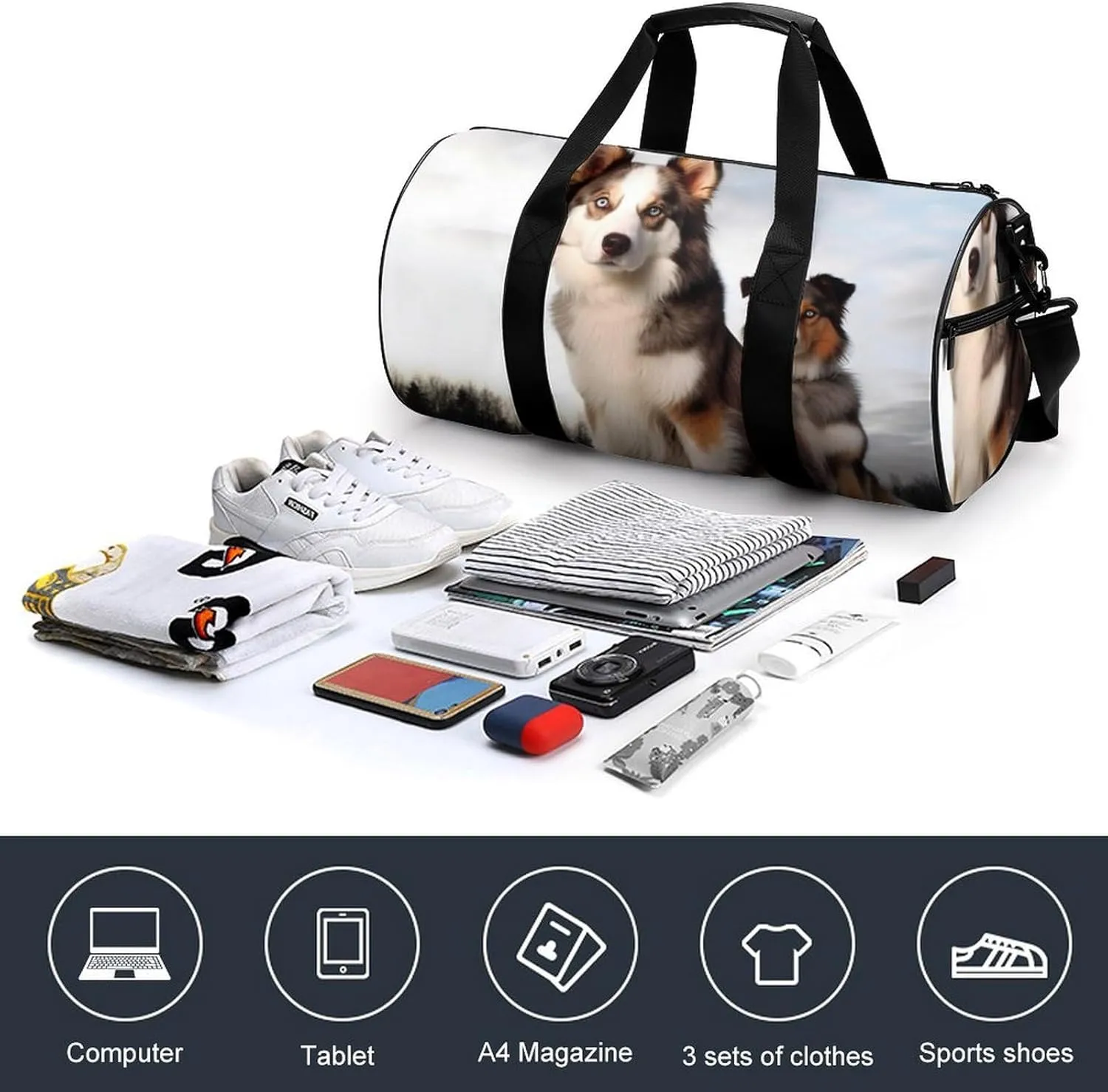Gym Bags for Men Women Dogs Duffle Bag Travel Overnight Bag with Shoe Compartment Tote Bags