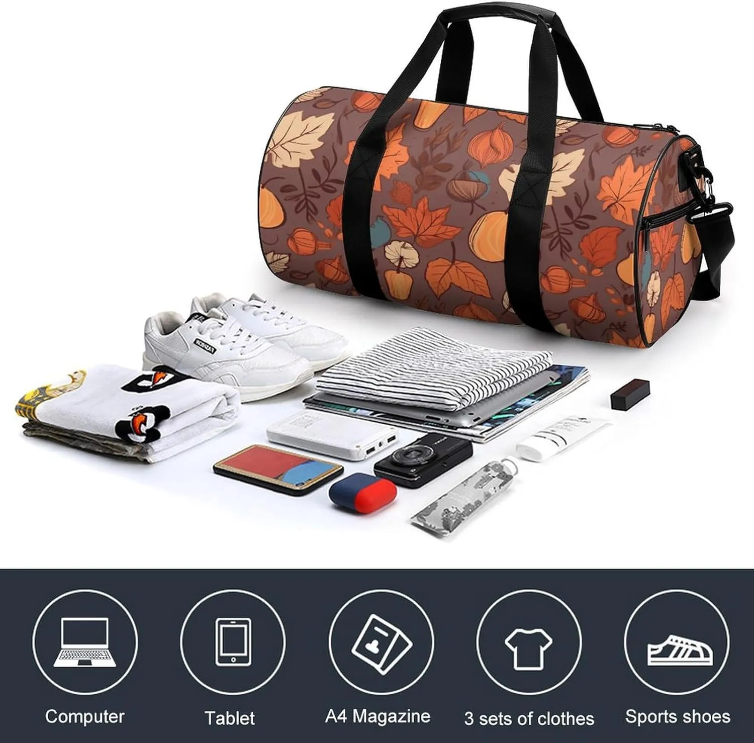 Gym Bags for Men Women Fall Duffle Bag Travel Overnight Bag with Shoe Compartment Tote Bags