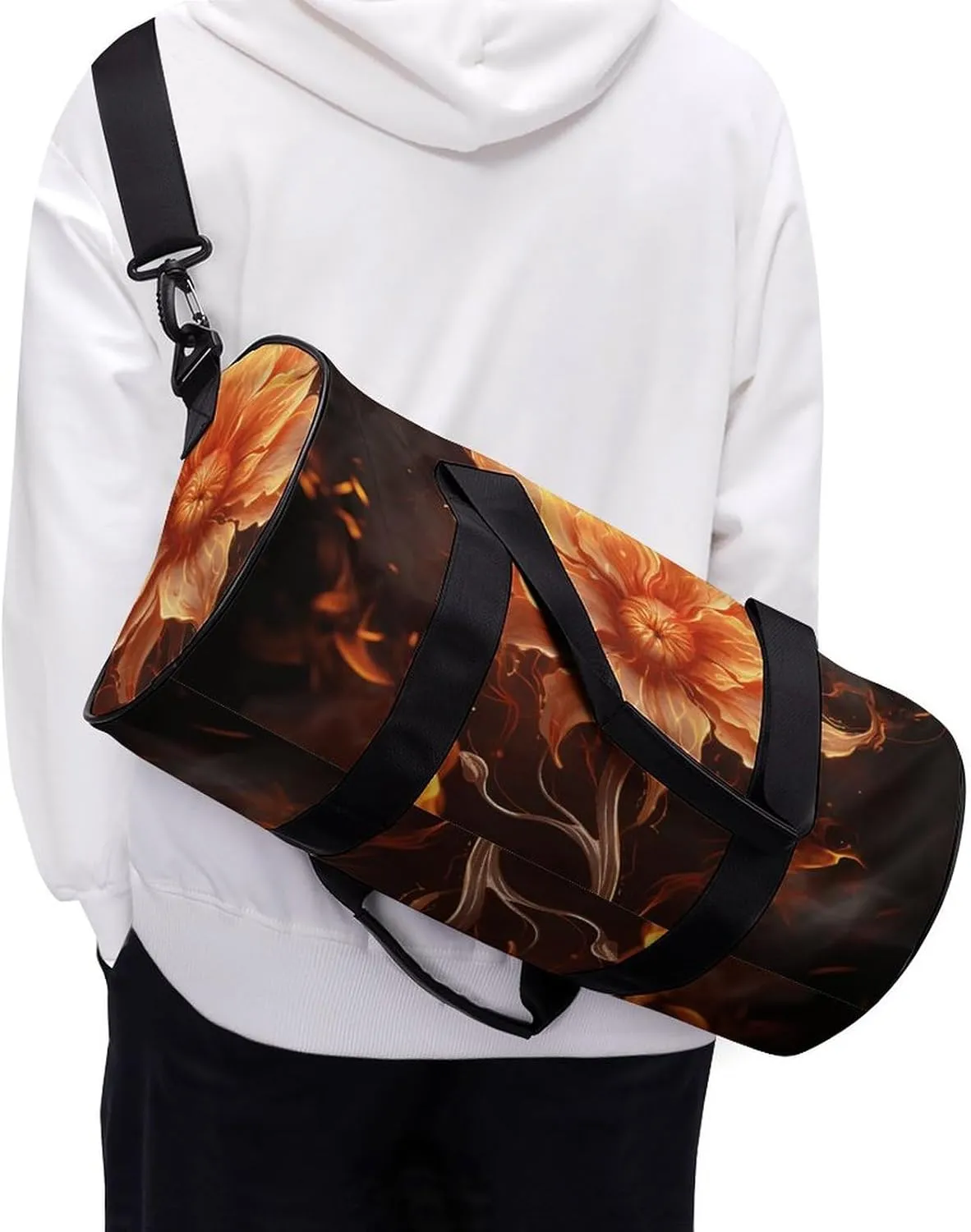 Gym Bags for Men Women Flame Flower Duffle Bag Travel Overnight Bag with Shoe Compartment Tote Bags