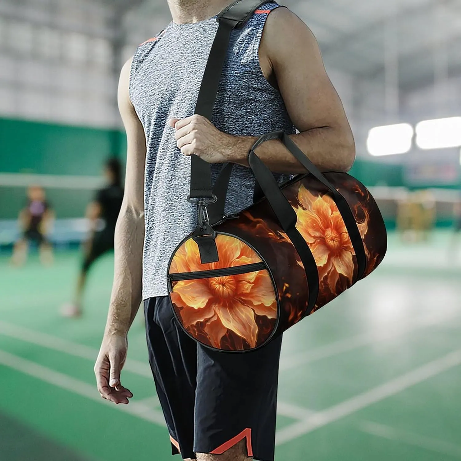 Gym Bags for Men Women Flame Flower Duffle Bag Travel Overnight Bag with Shoe Compartment Tote Bags