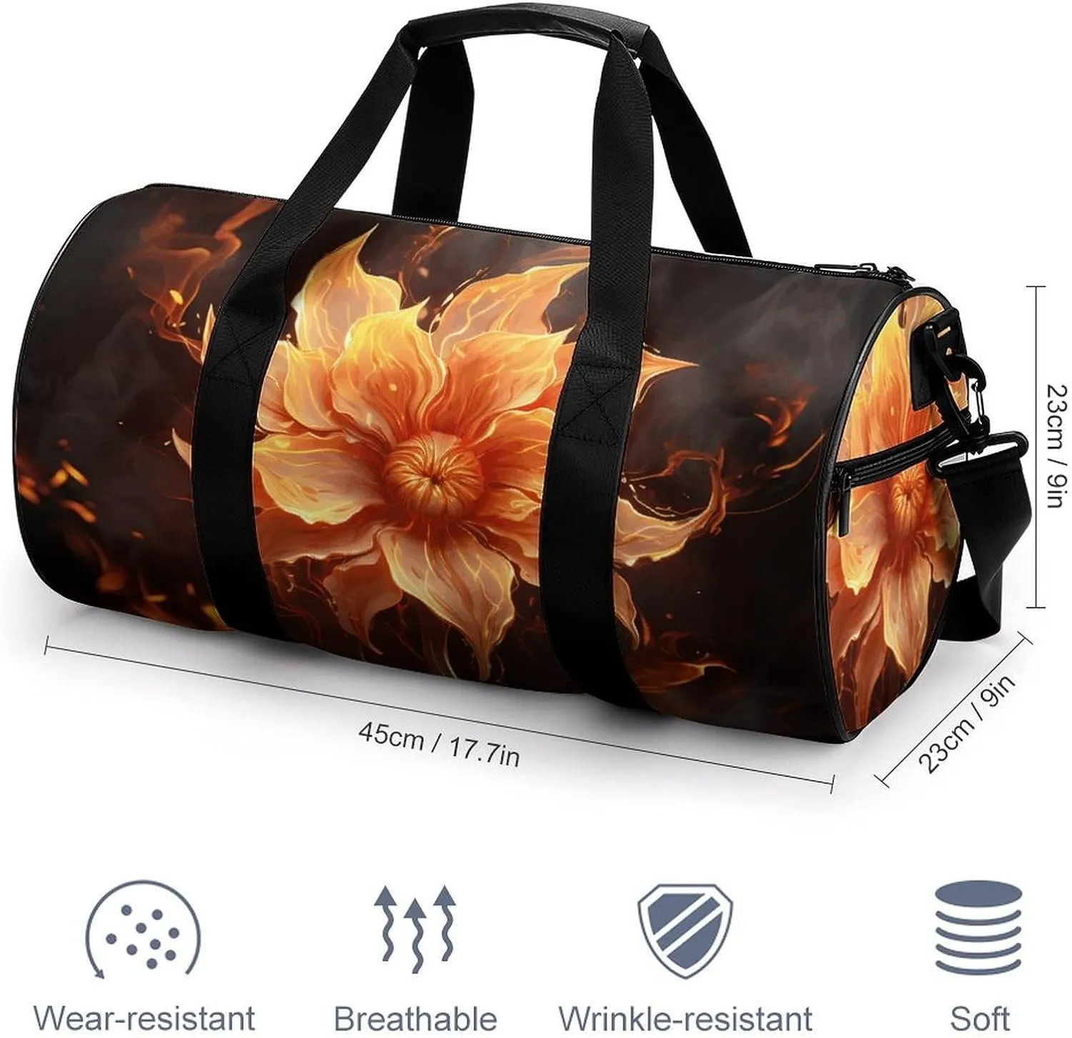 Gym Bags for Men Women Flame Flower Duffle Bag Travel Overnight Bag with Shoe Compartment Tote Bags