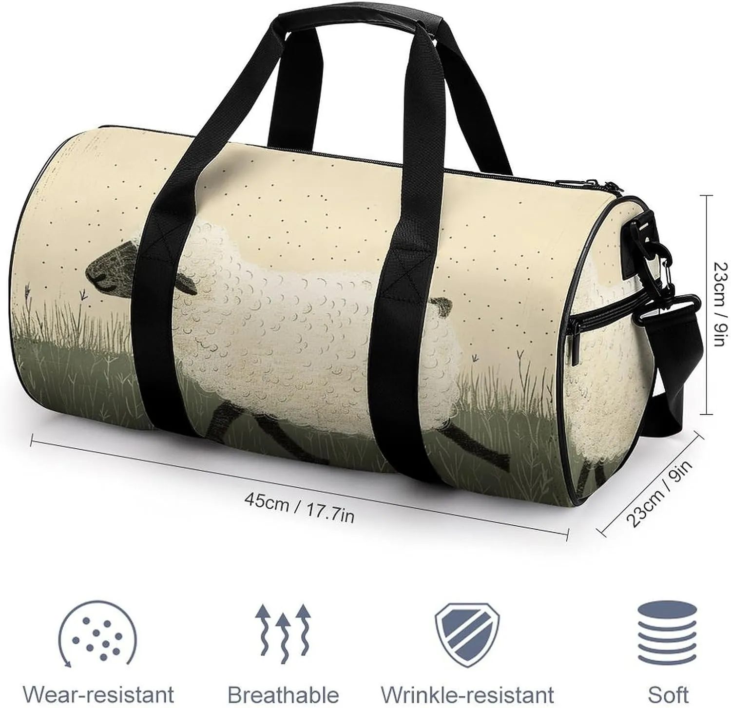 Gym Bags for Men Women Hand Drawn Sheep Duffle Bag Travel Overnight Bag with Shoe Compartment Tote Bags