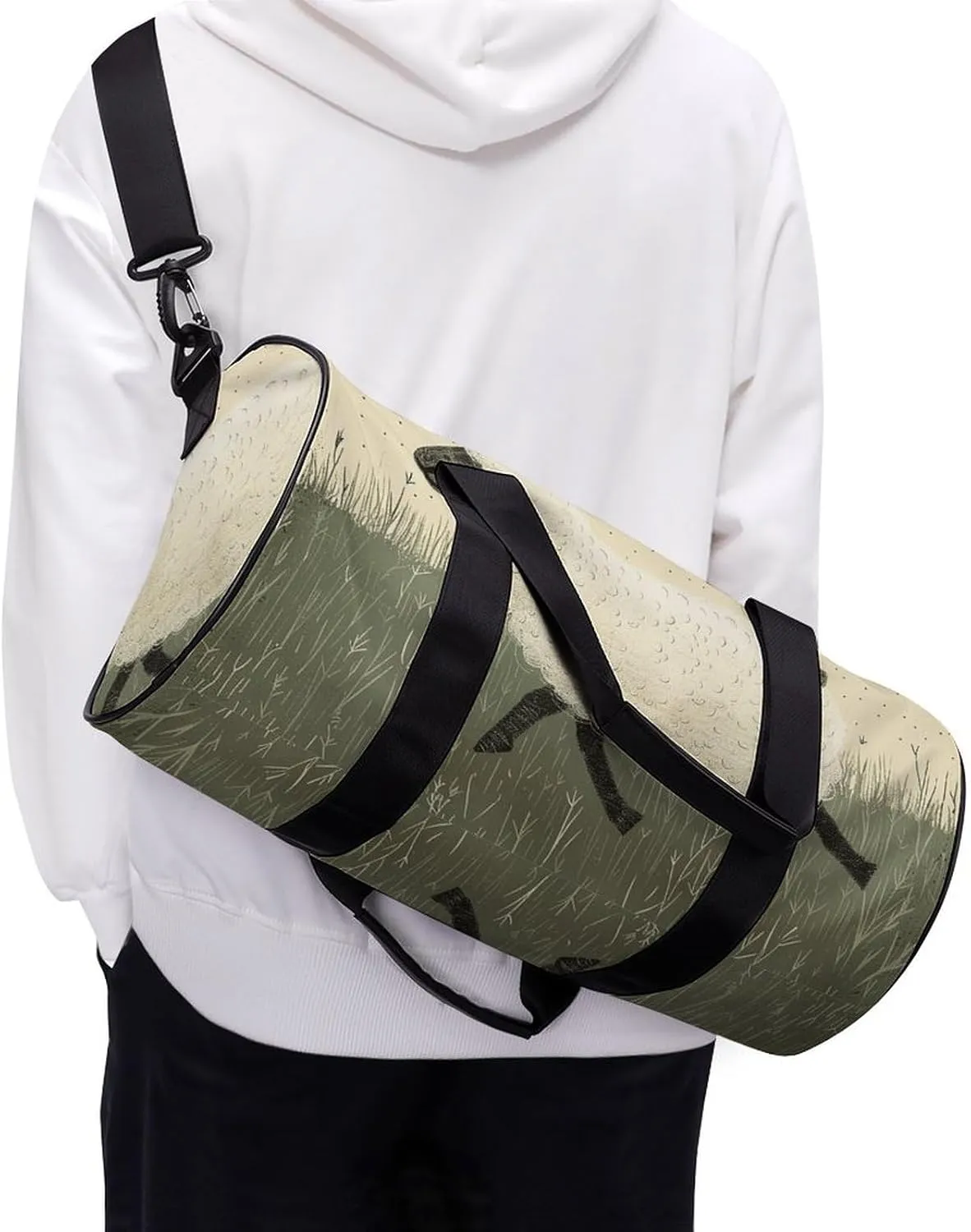 Gym Bags for Men Women Hand Drawn Sheep Duffle Bag Travel Overnight Bag with Shoe Compartment Tote Bags