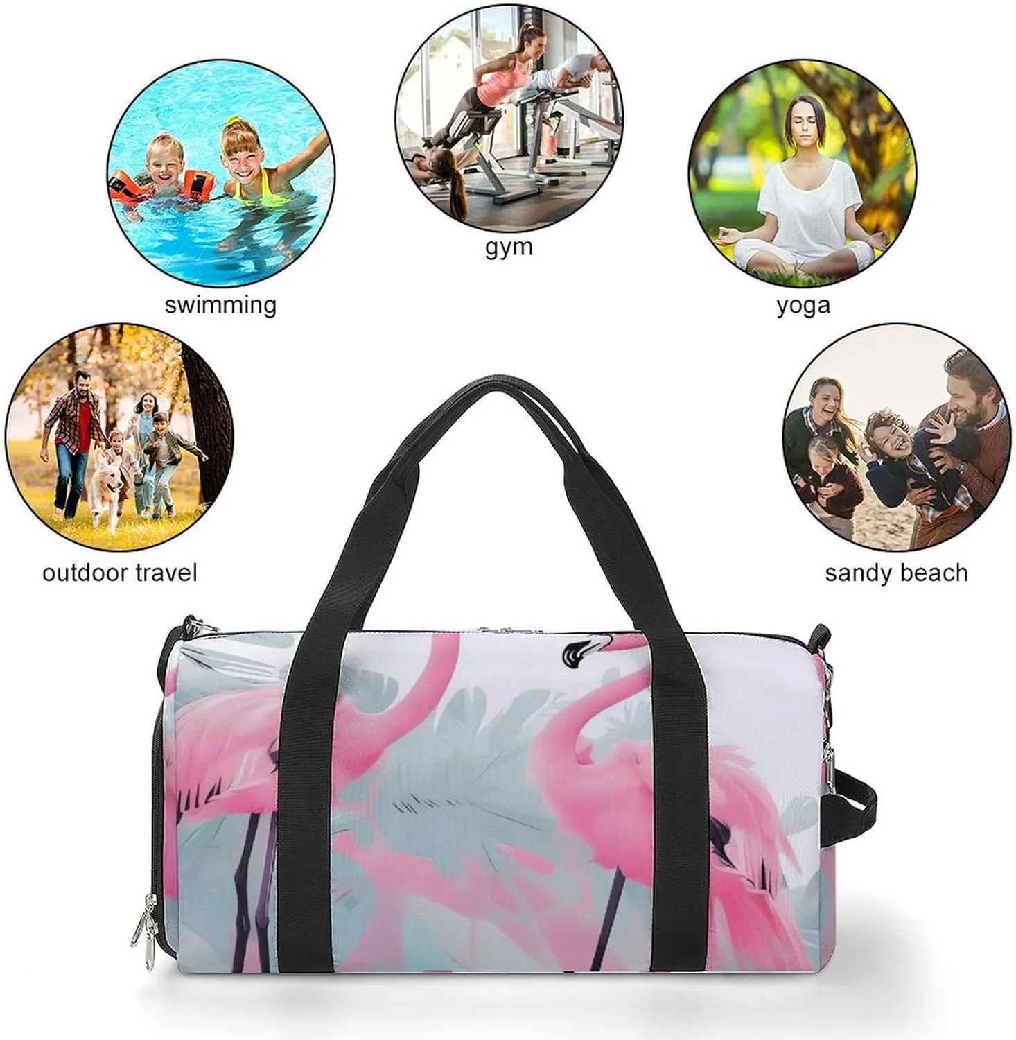 Gym Bags for Men Women Love Flamingo Duffle Bag Travel Overnight Bag with Shoe Compartment Tote Bags