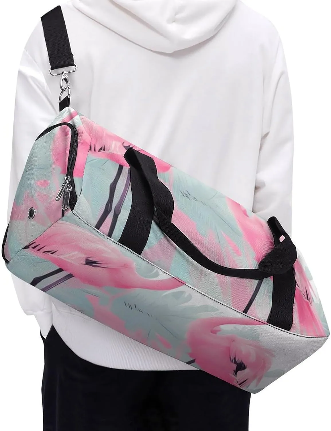 Gym Bags for Men Women Love Flamingo Duffle Bag Travel Overnight Bag with Shoe Compartment Tote Bags