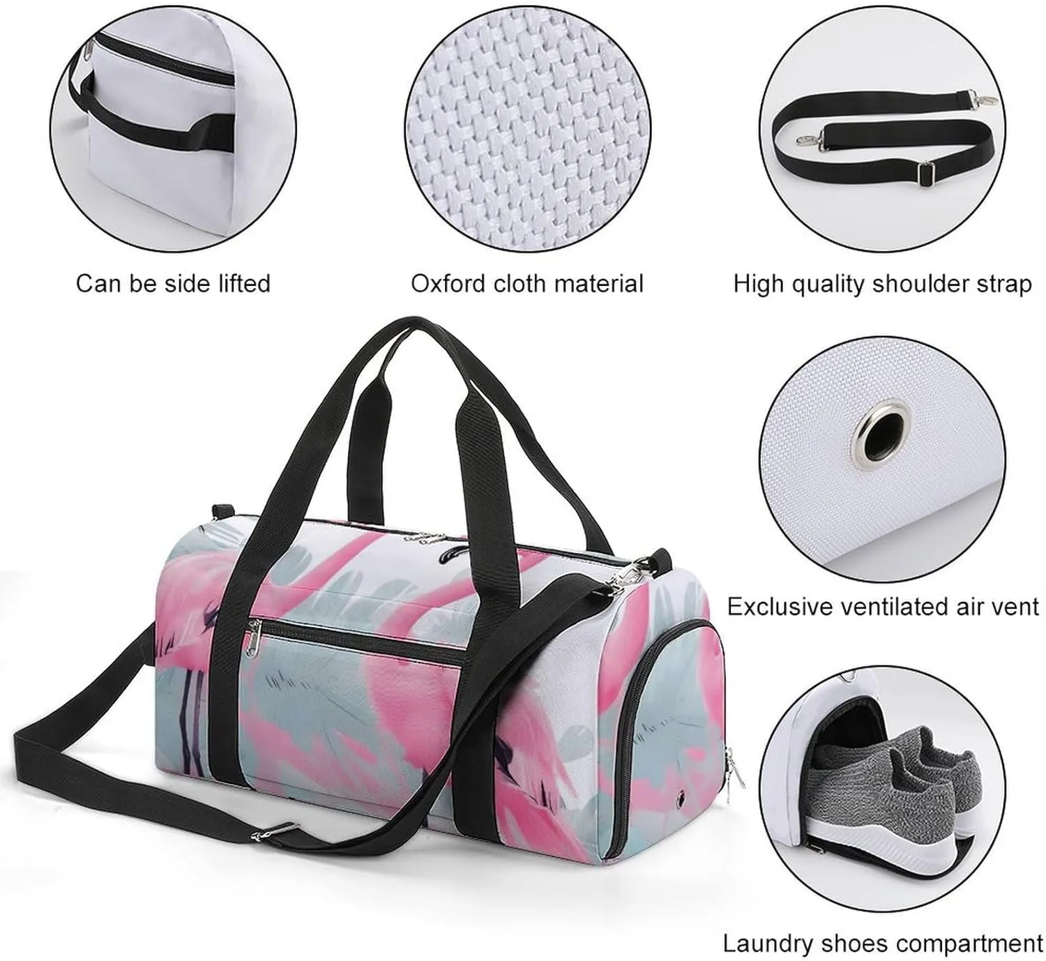 Gym Bags for Men Women Love Flamingo Duffle Bag Travel Overnight Bag with Shoe Compartment Tote Bags
