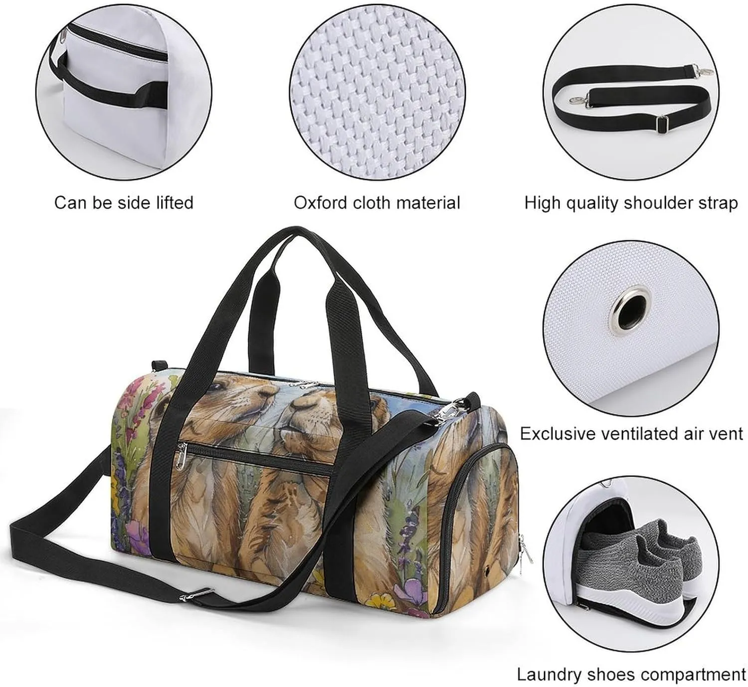Gym Bags for Men Women Two Prairie Dogs Duffle Bag Travel Overnight Bag with Shoe Compartment Tote Bags