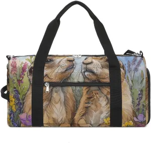 Gym Bags for Men Women Two Prairie Dogs Duffle Bag Travel Overnight Bag with Shoe Compartment Tote Bags