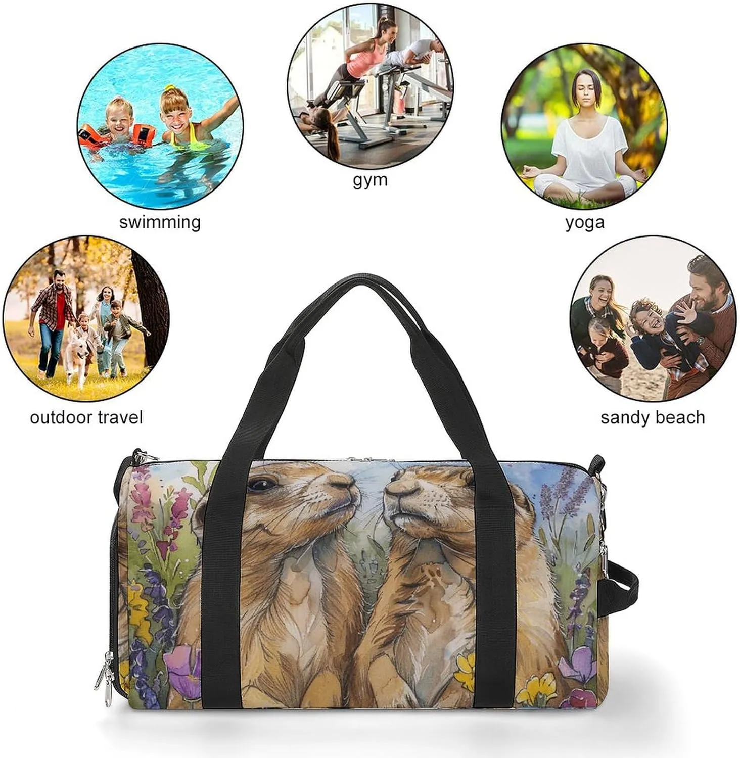 Gym Bags for Men Women Two Prairie Dogs Duffle Bag Travel Overnight Bag with Shoe Compartment Tote Bags
