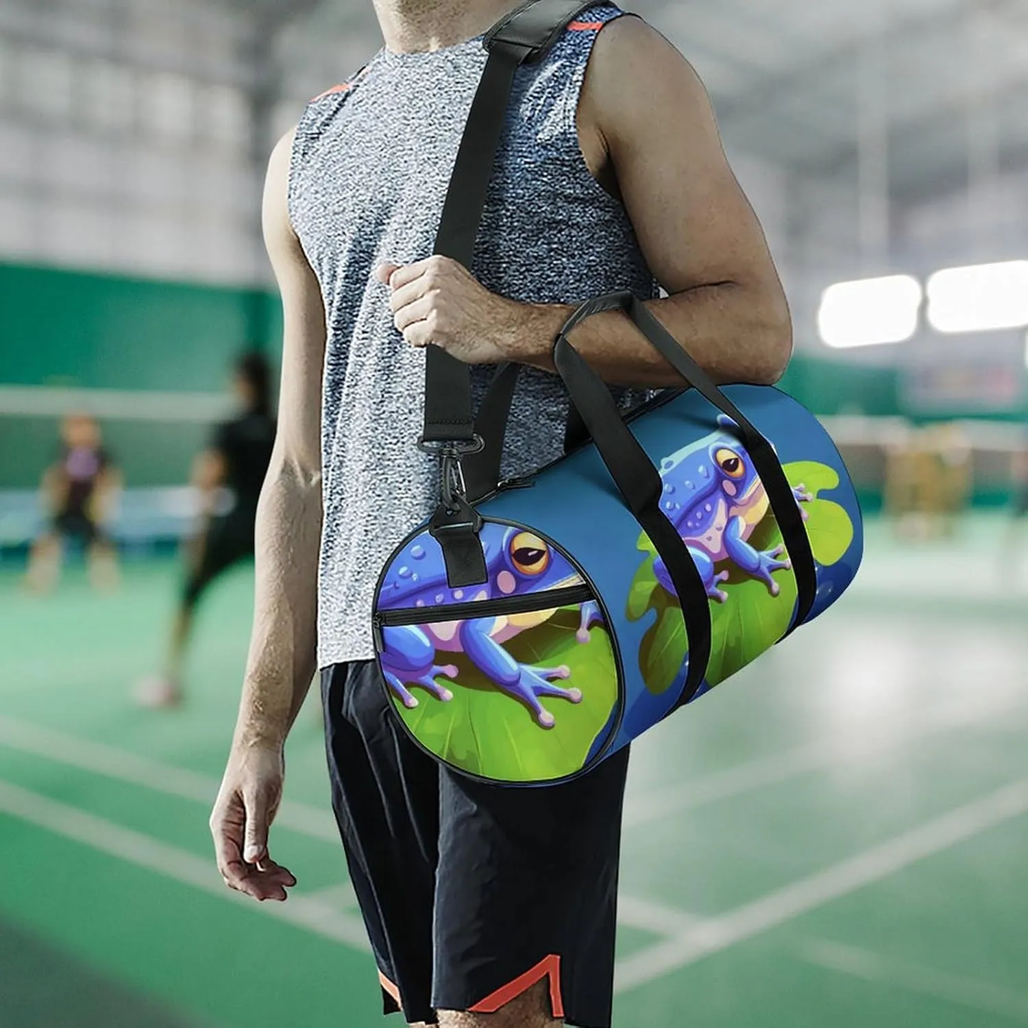 Gym Bags Small A Cartoon Frog Duffel Bag Overnight Bag with Shoe Compartment Carryon Bag for Men Women