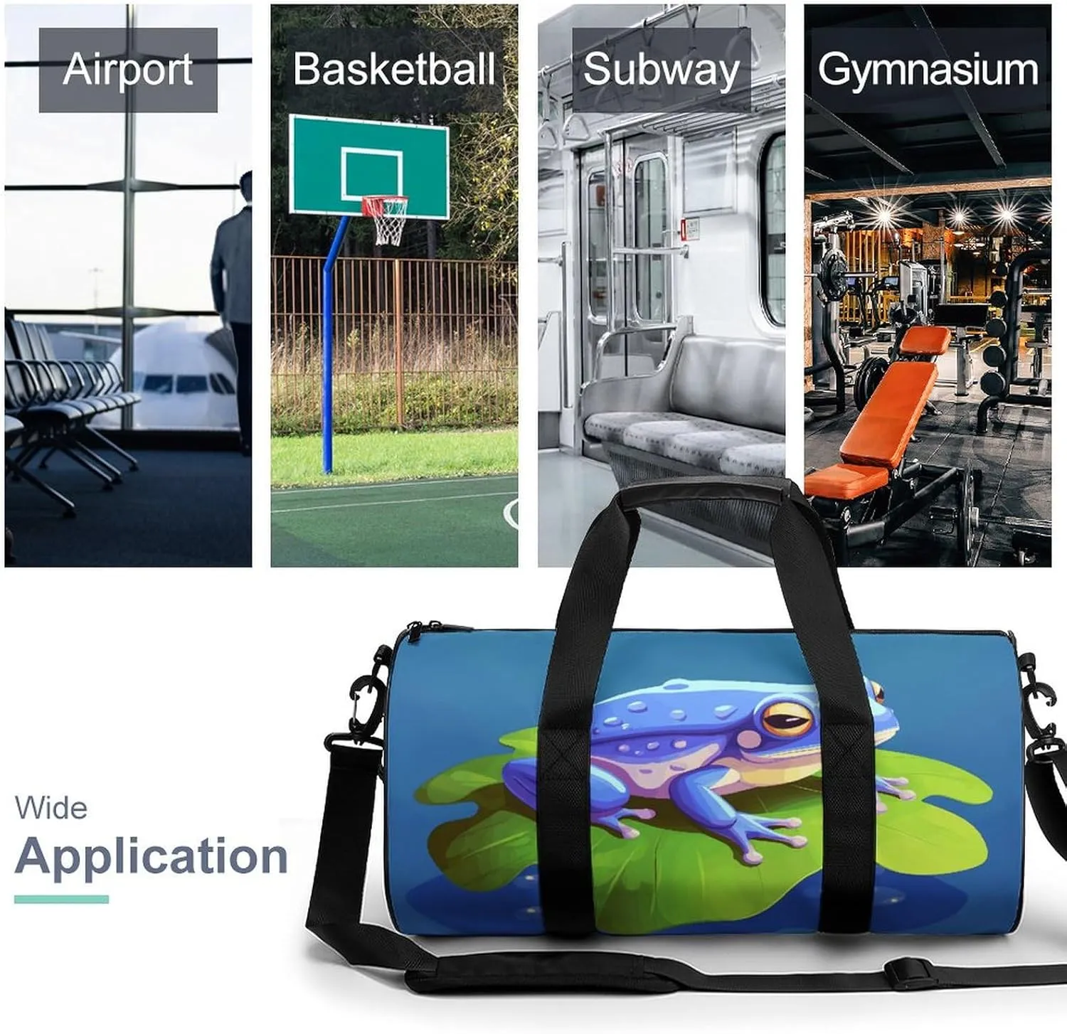 Gym Bags Small A Cartoon Frog Duffel Bag Overnight Bag with Shoe Compartment Carryon Bag for Men Women
