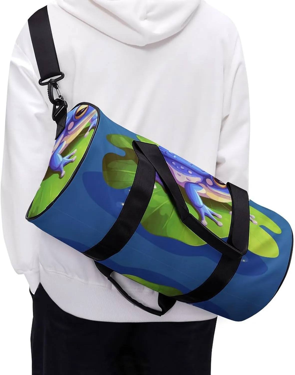 Gym Bags Small A Cartoon Frog Duffel Bag Overnight Bag with Shoe Compartment Carryon Bag for Men Women