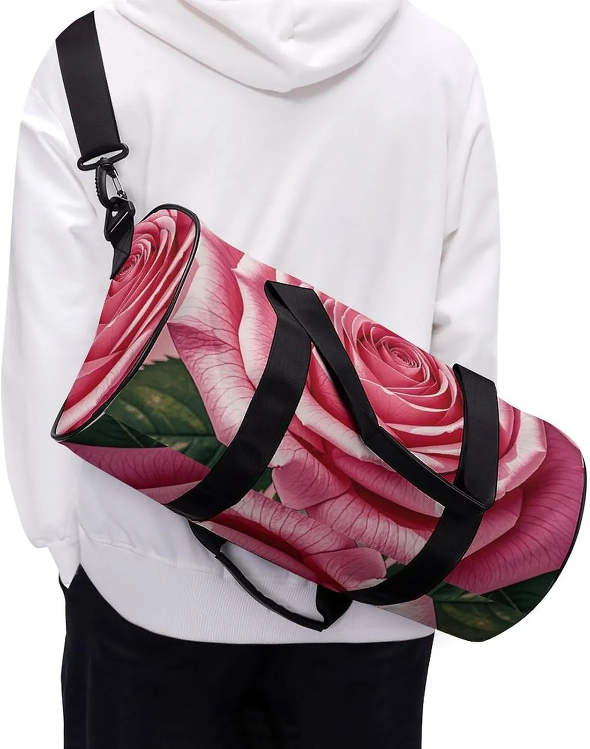 Gym Bags Small Beautiful Roses Duffel Bag Overnight Bag with Shoe Compartment Carryon Bag for Men Women