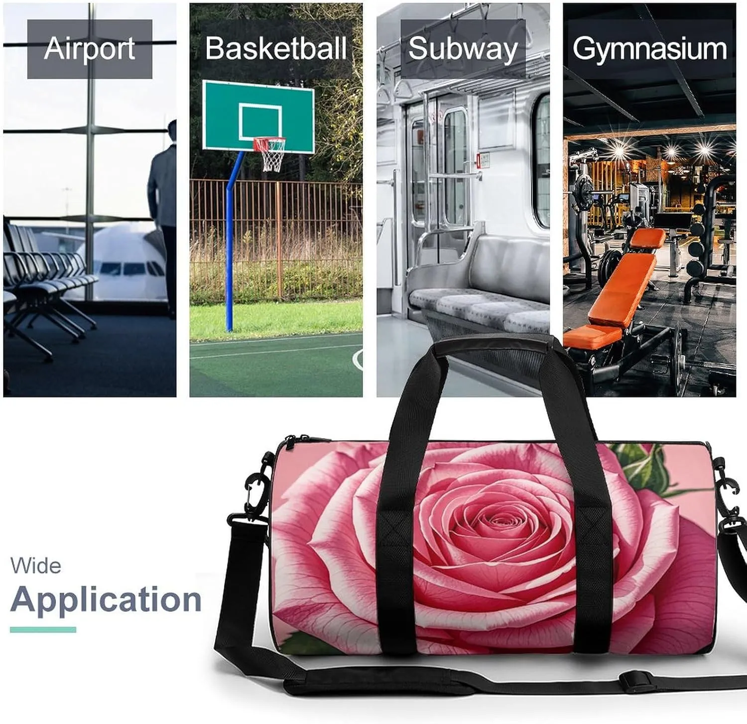 Gym Bags Small Beautiful Roses Duffel Bag Overnight Bag with Shoe Compartment Carryon Bag for Men Women