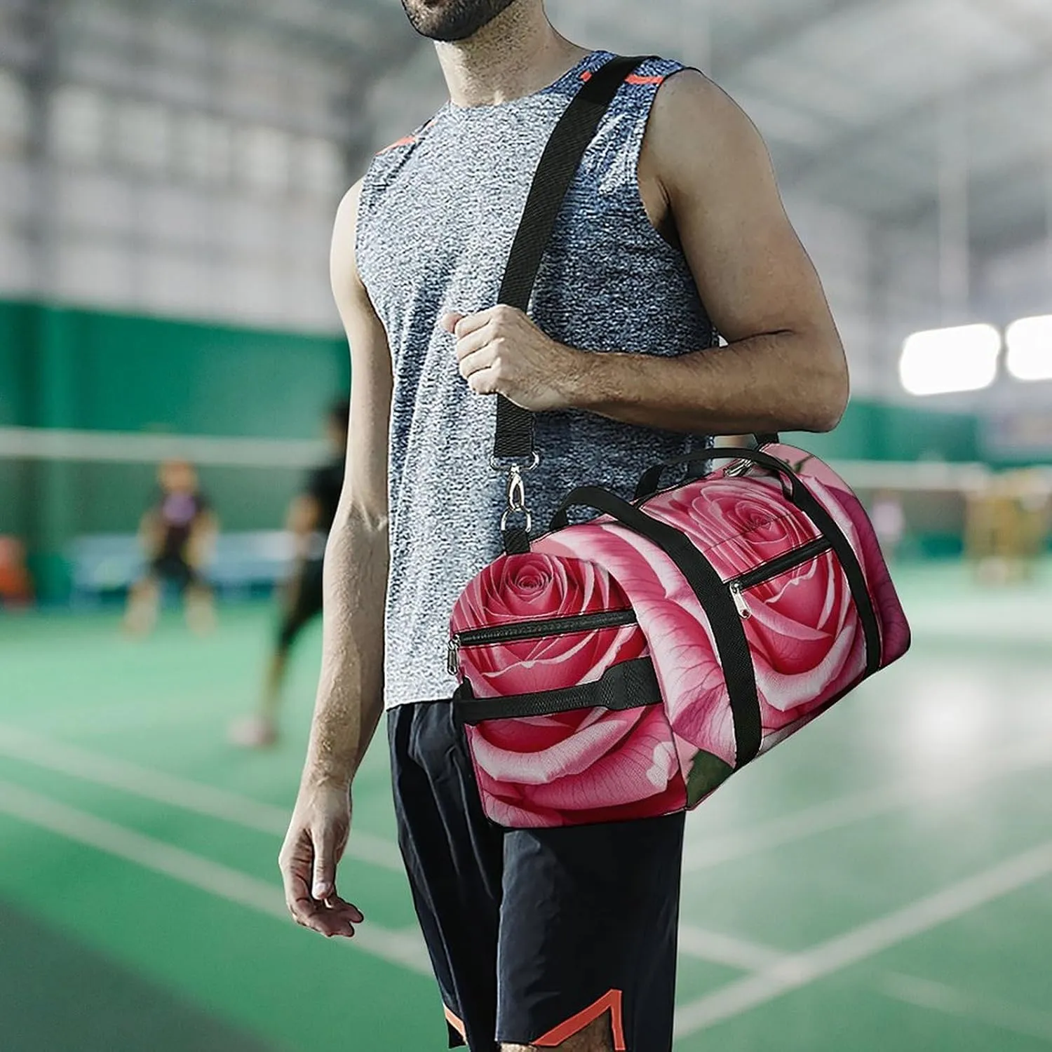 Gym Bags Small Beautiful Roses Duffel Bag Overnight Bag with Shoe Compartment Carryon Bag for Men Women
