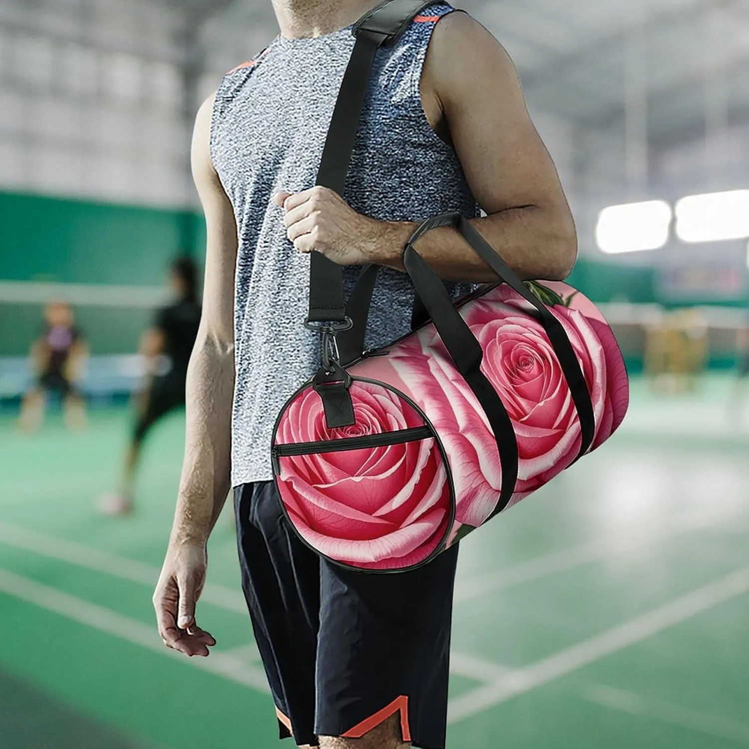 Gym Bags Small Beautiful Roses Duffel Bag Overnight Bag with Shoe Compartment Carryon Bag for Men Women