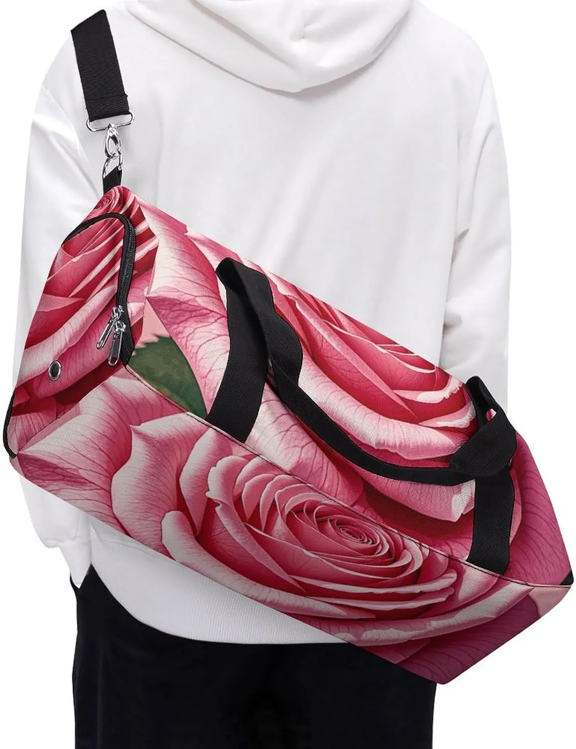 Gym Bags Small Beautiful Roses Duffel Bag Overnight Bag with Shoe Compartment Carryon Bag for Men Women