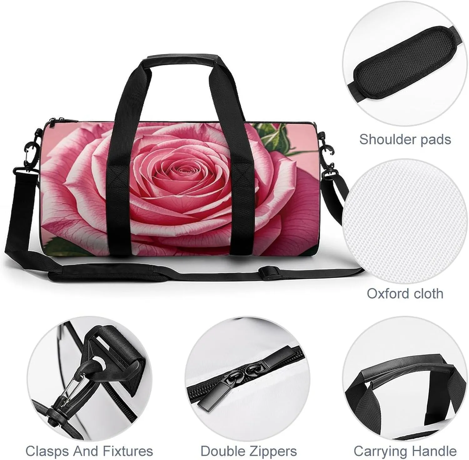 Gym Bags Small Beautiful Roses Duffel Bag Overnight Bag with Shoe Compartment Carryon Bag for Men Women