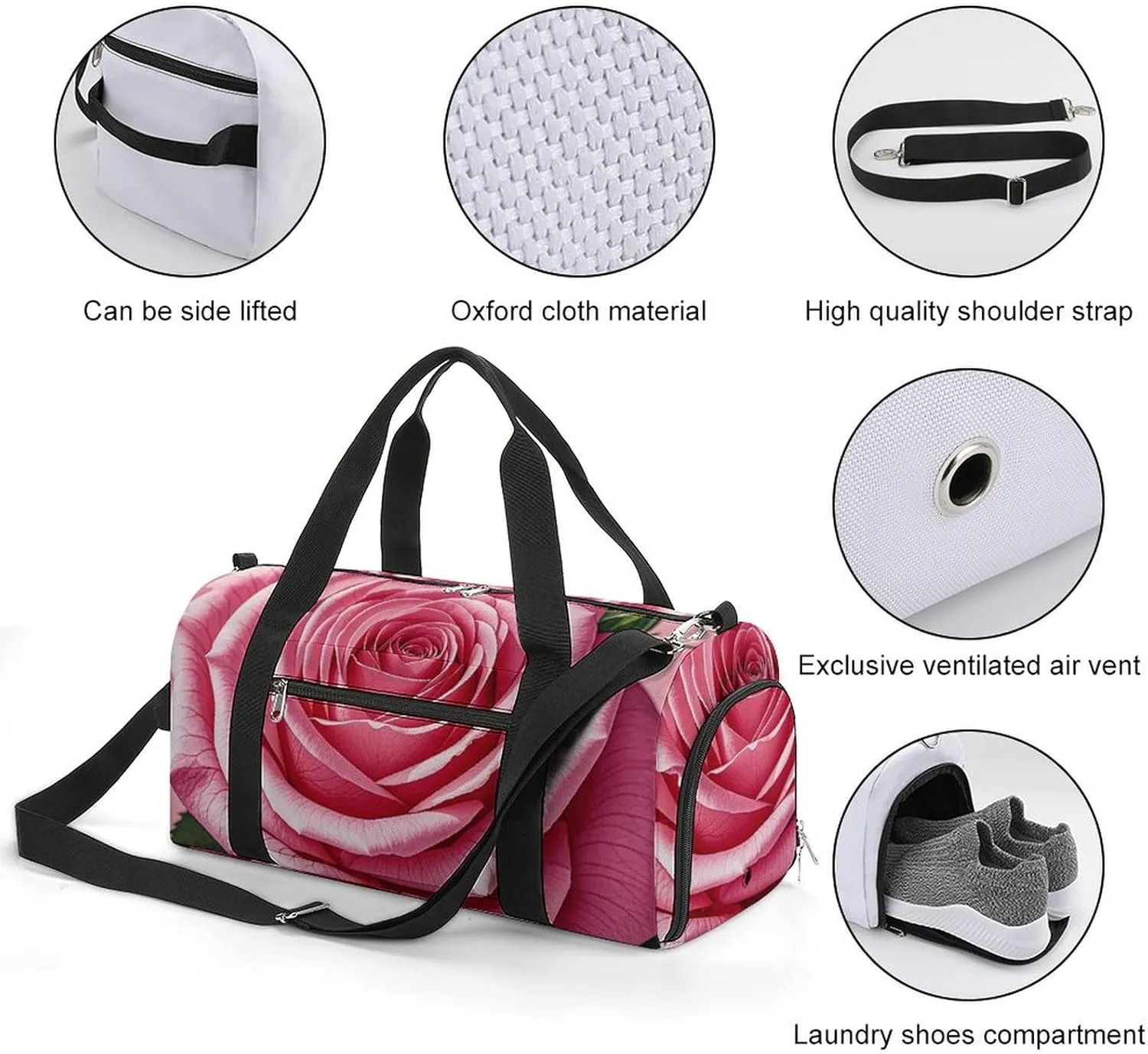 Gym Bags Small Beautiful Roses Duffel Bag Overnight Bag with Shoe Compartment Carryon Bag for Men Women