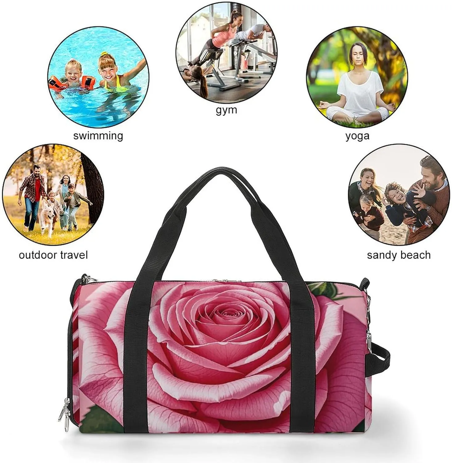 Gym Bags Small Beautiful Roses Duffel Bag Overnight Bag with Shoe Compartment Carryon Bag for Men Women