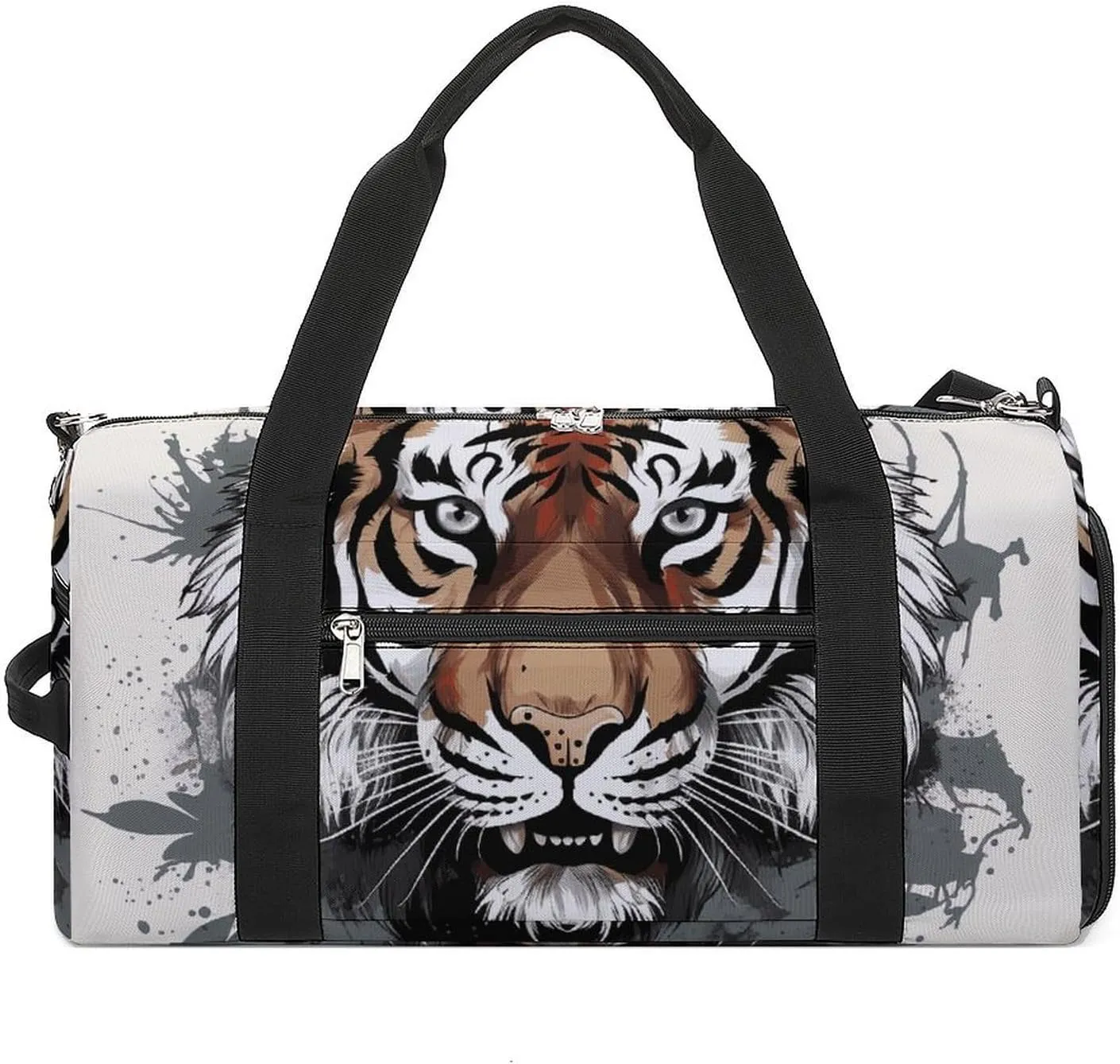 Gym Bags Small Black And White Doodle Tiger Duffel Bag Overnight Bag with Shoe Compartment Carryon Bag for Men Women
