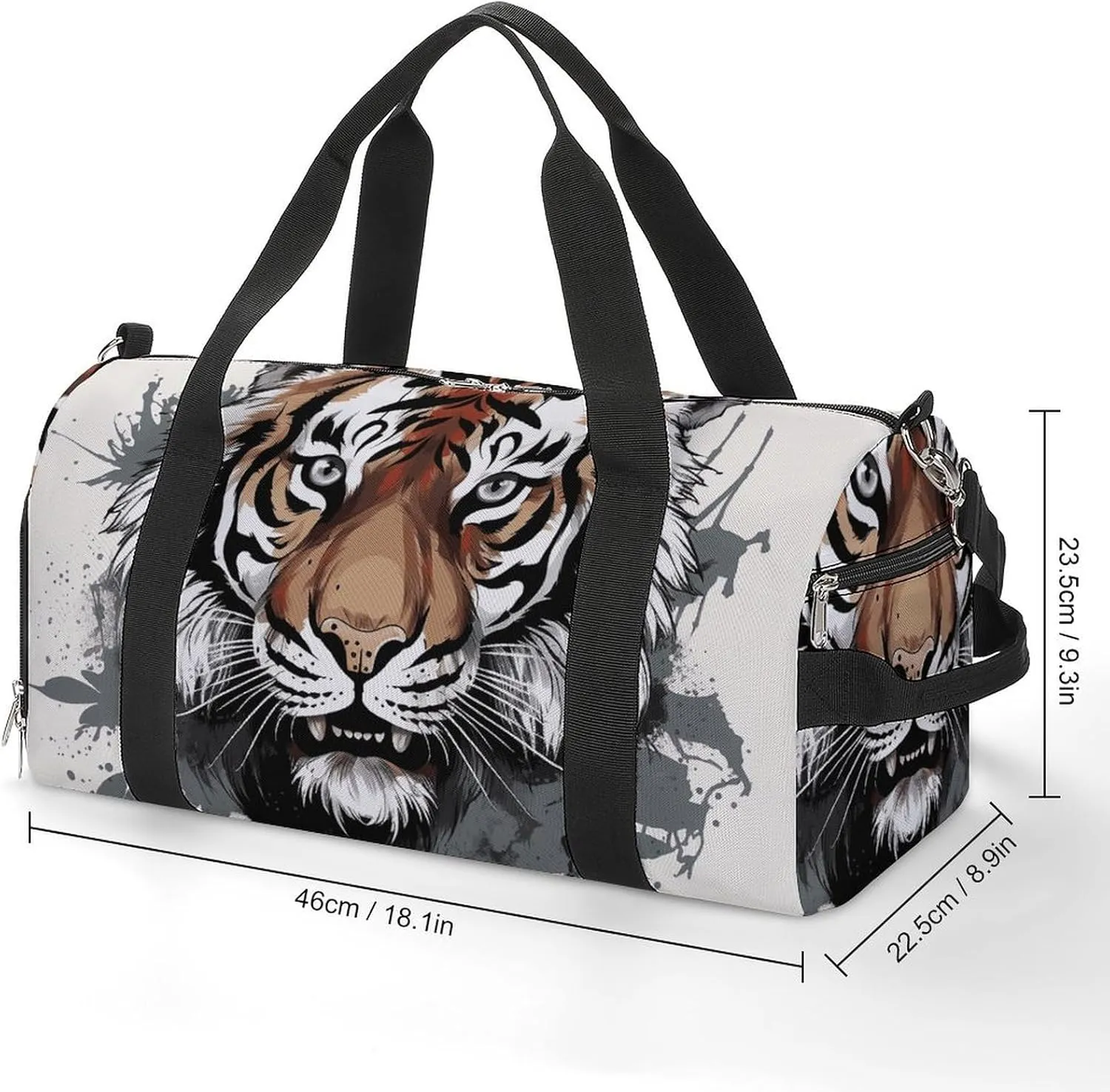Gym Bags Small Black And White Doodle Tiger Duffel Bag Overnight Bag with Shoe Compartment Carryon Bag for Men Women