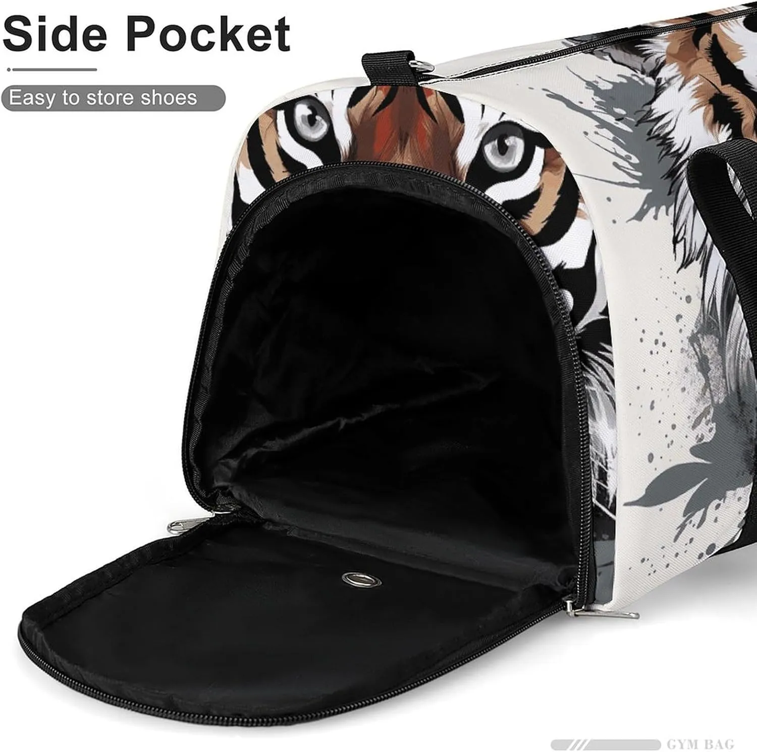 Gym Bags Small Black And White Doodle Tiger Duffel Bag Overnight Bag with Shoe Compartment Carryon Bag for Men Women