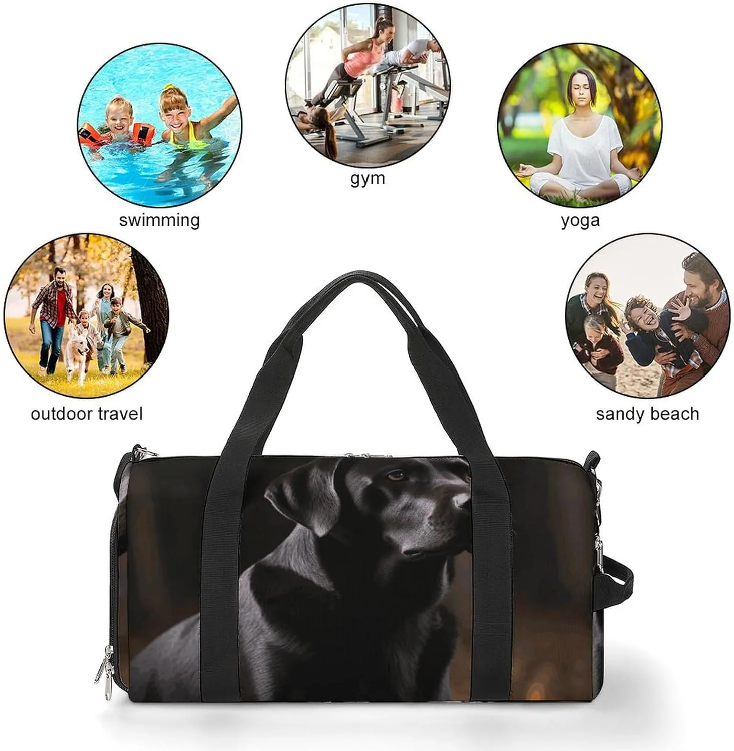 Gym Bags Small Black Labrador Duffel Bag Overnight Bag with Shoe Compartment Carryon Bag for Men Women