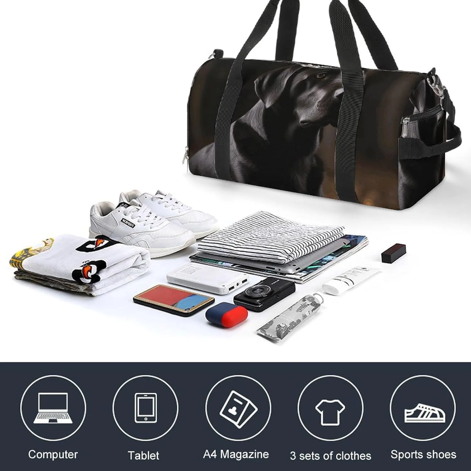 Gym Bags Small Black Labrador Duffel Bag Overnight Bag with Shoe Compartment Carryon Bag for Men Women