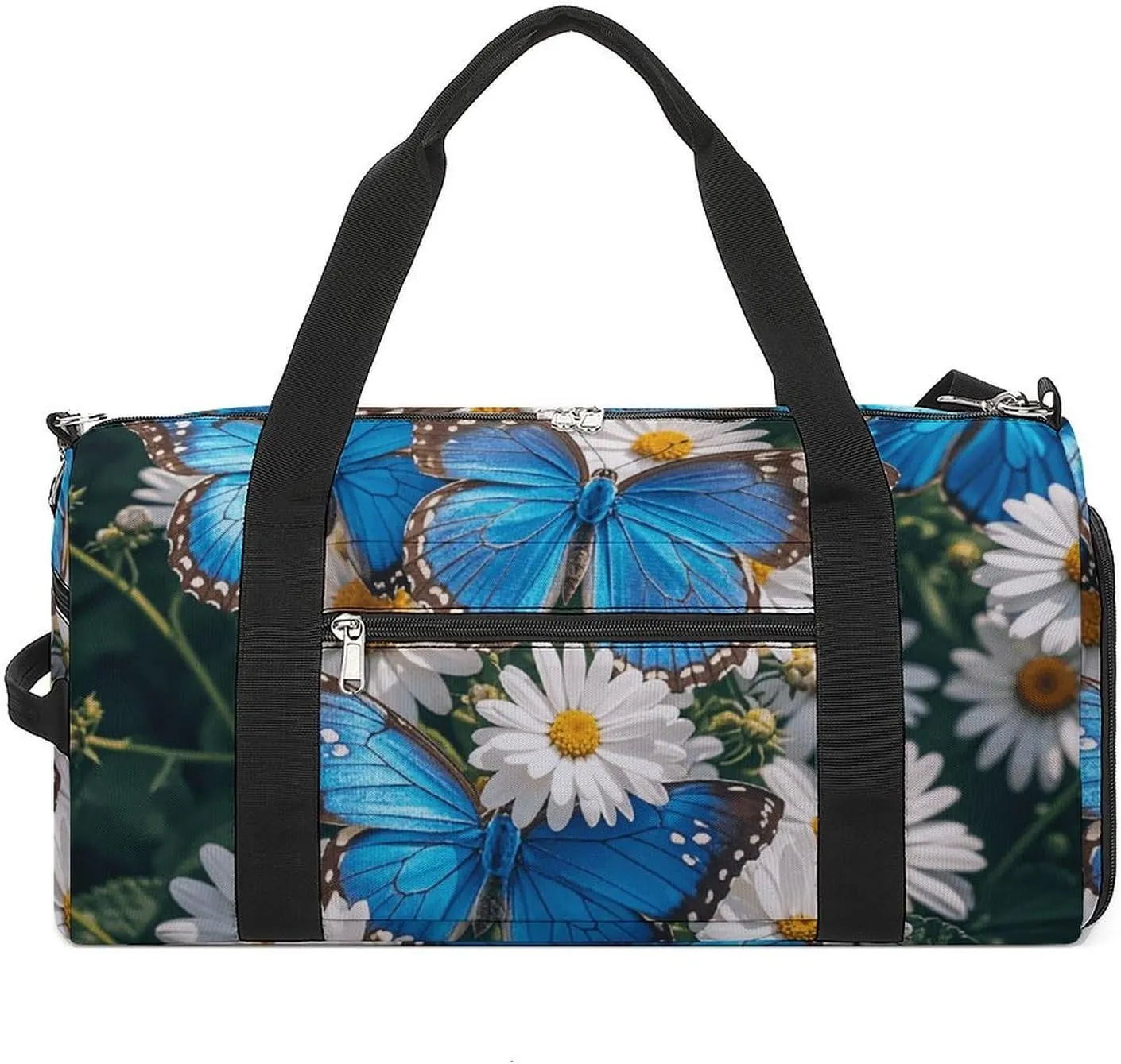 Gym Bags Small Blue Butterflies White Flowers Duffel Bag Overnight Bag with Shoe Compartment Carryon Bag for Men Women