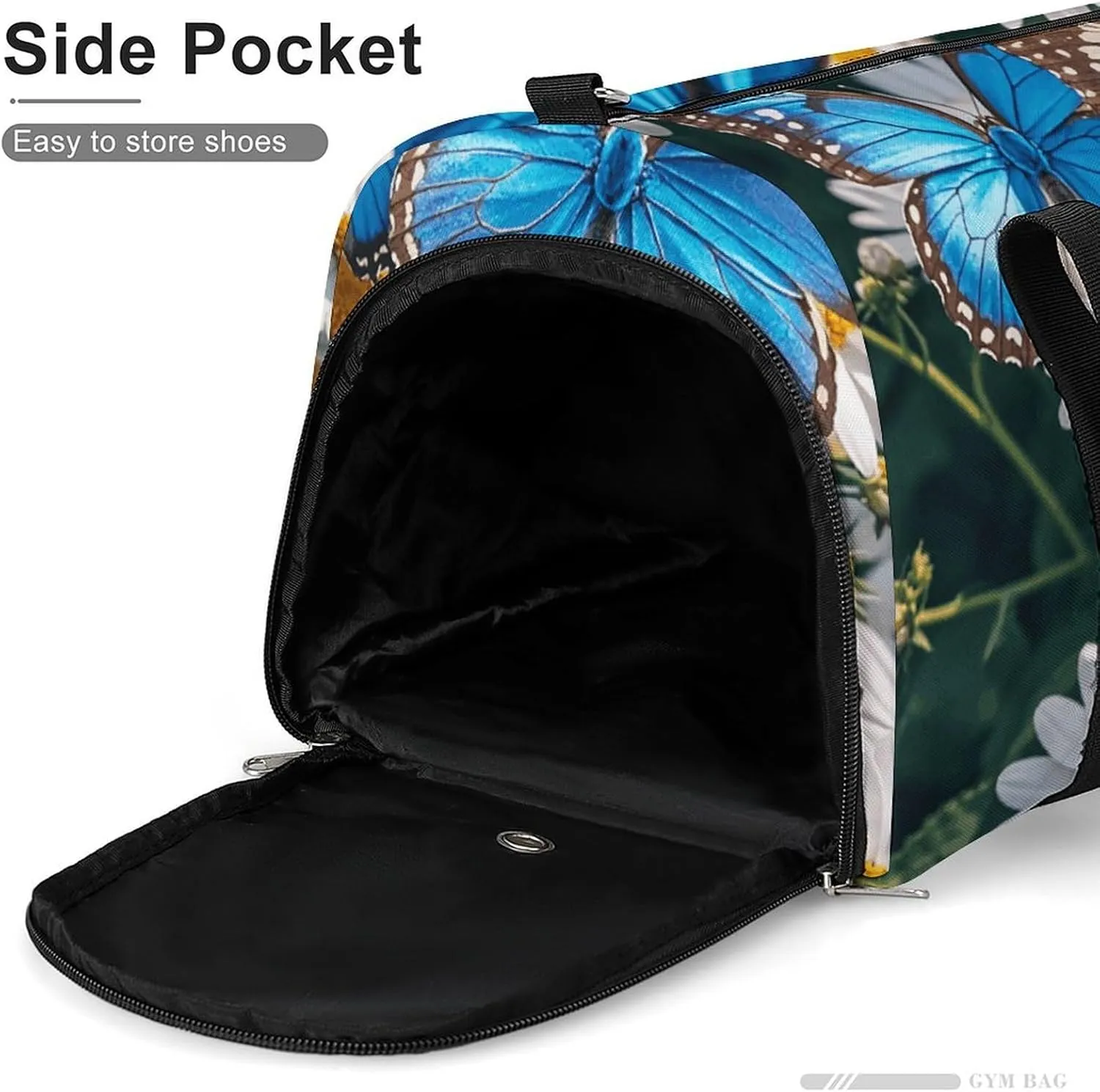 Gym Bags Small Blue Butterflies White Flowers Duffel Bag Overnight Bag with Shoe Compartment Carryon Bag for Men Women