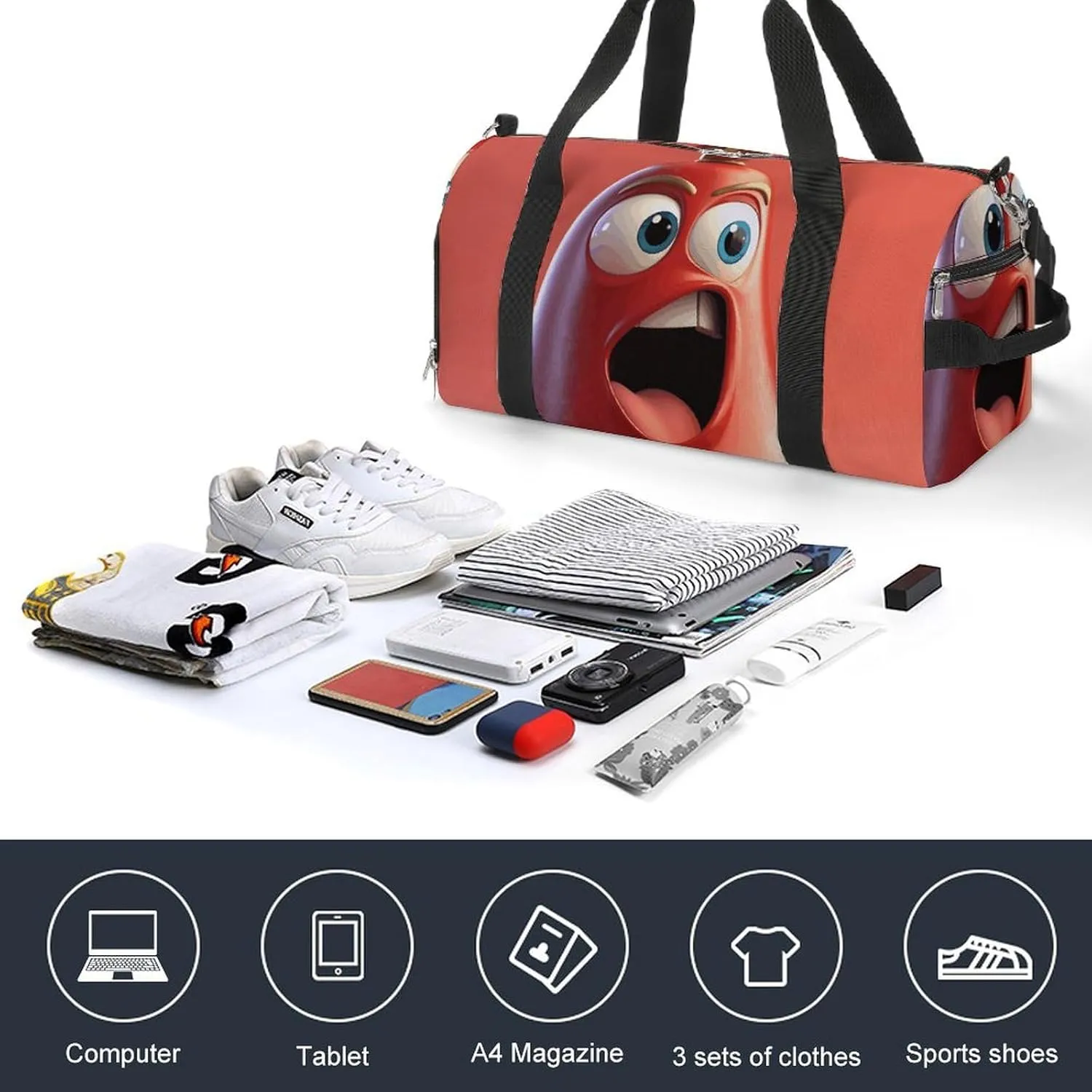 Gym Bags Small Cartoon Bell79546220-007d-11ef-8e6d-d148611795c7 Duffel Bag Overnight Bag with Shoe Compartment Carryon Bag for Men Women