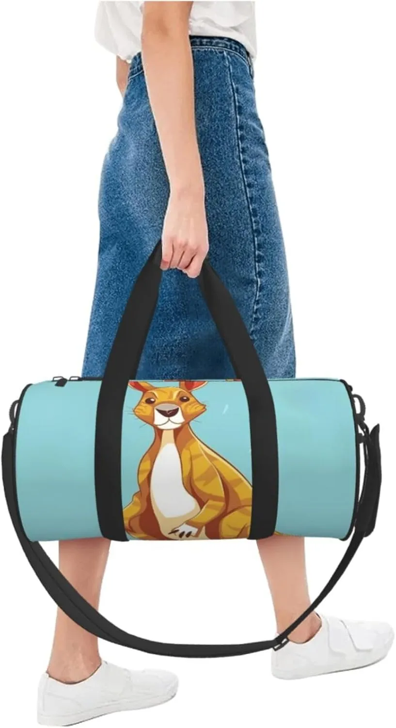 Gym Bags Small Cartoon Kangaroo Zoo Duffel Bag Overnight Bag with Shoe Compartment Carryon Bag for Men Women