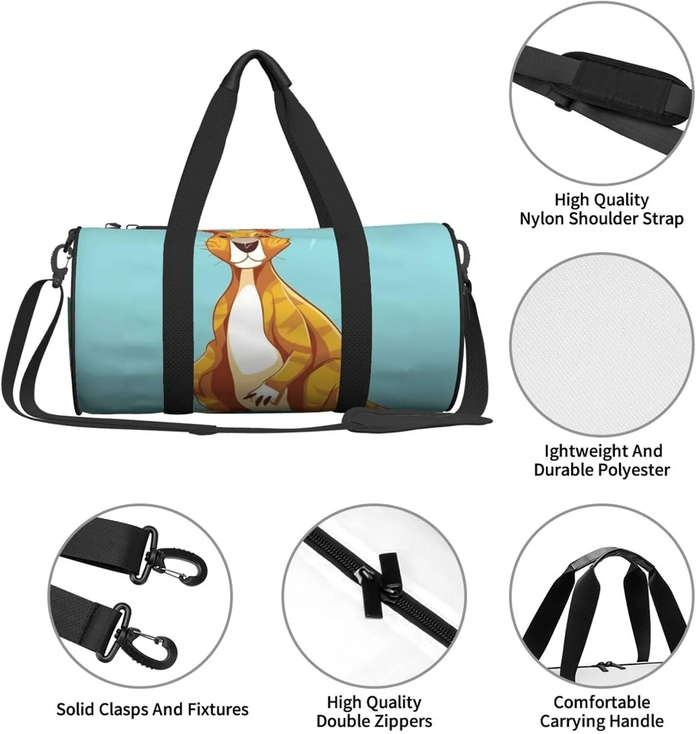 Gym Bags Small Cartoon Kangaroo Zoo Duffel Bag Overnight Bag with Shoe Compartment Carryon Bag for Men Women
